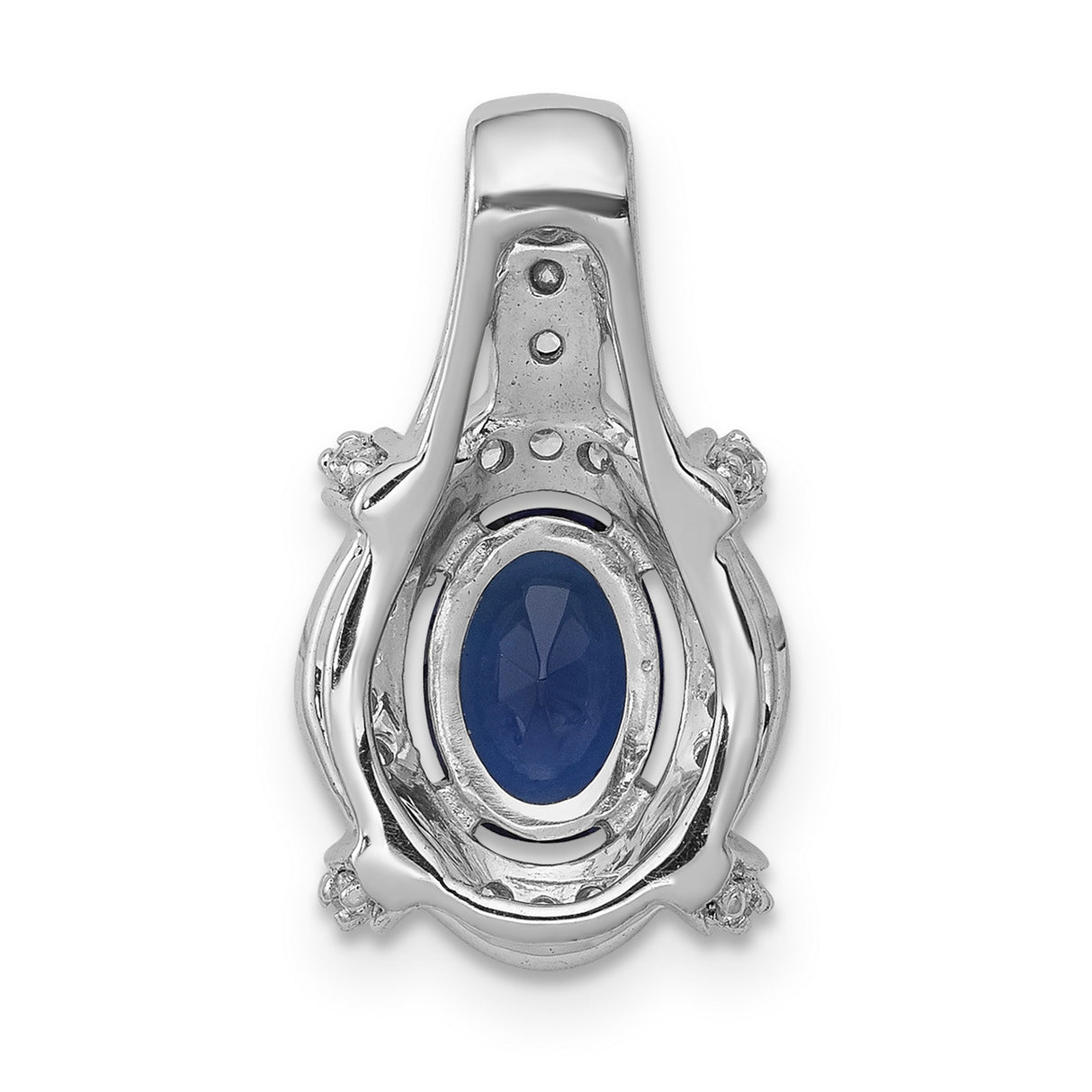14k White Gold Pendant with Oval Blue Sapphire and Diamond Halo