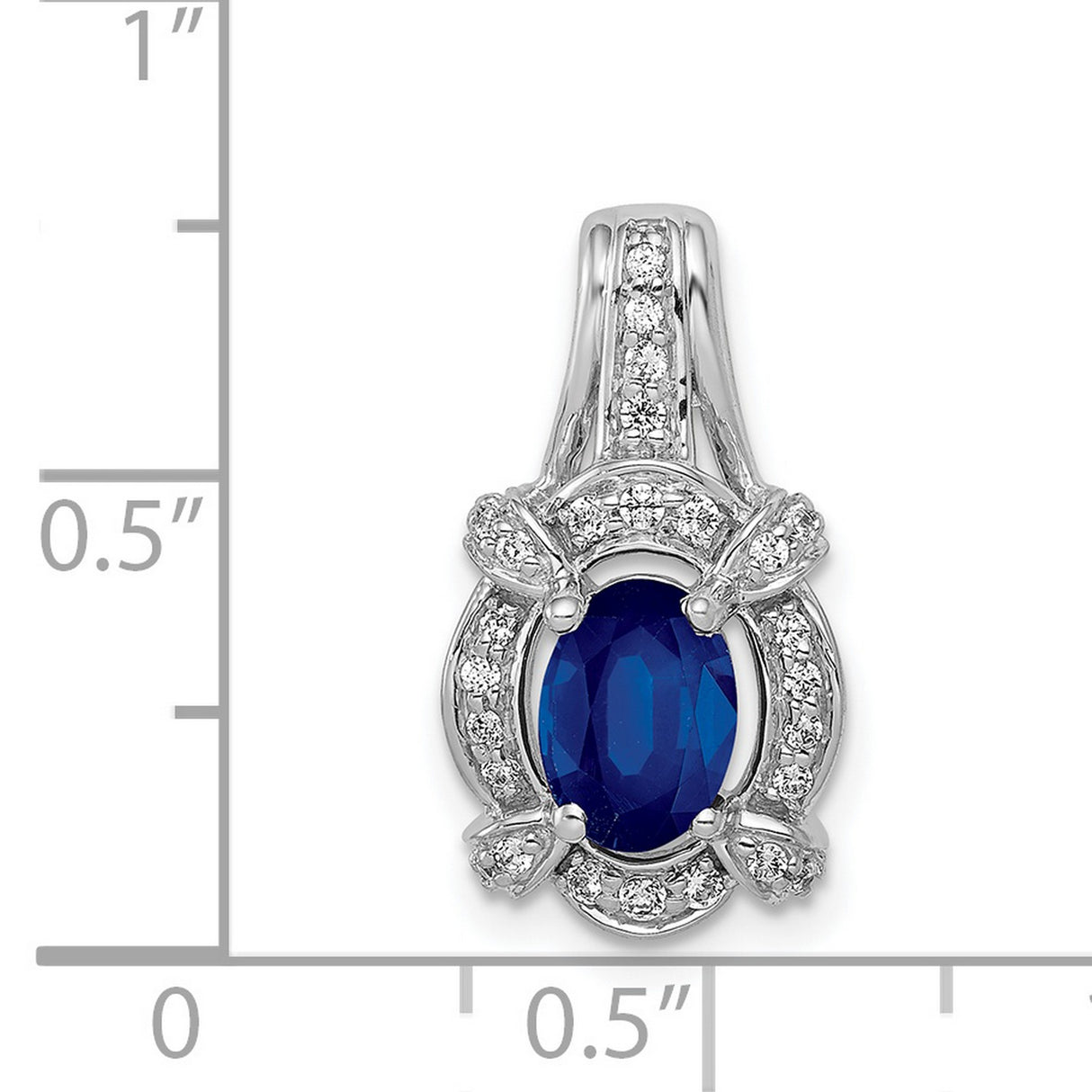 14k White Gold Pendant with Oval Blue Sapphire and Diamond Halo