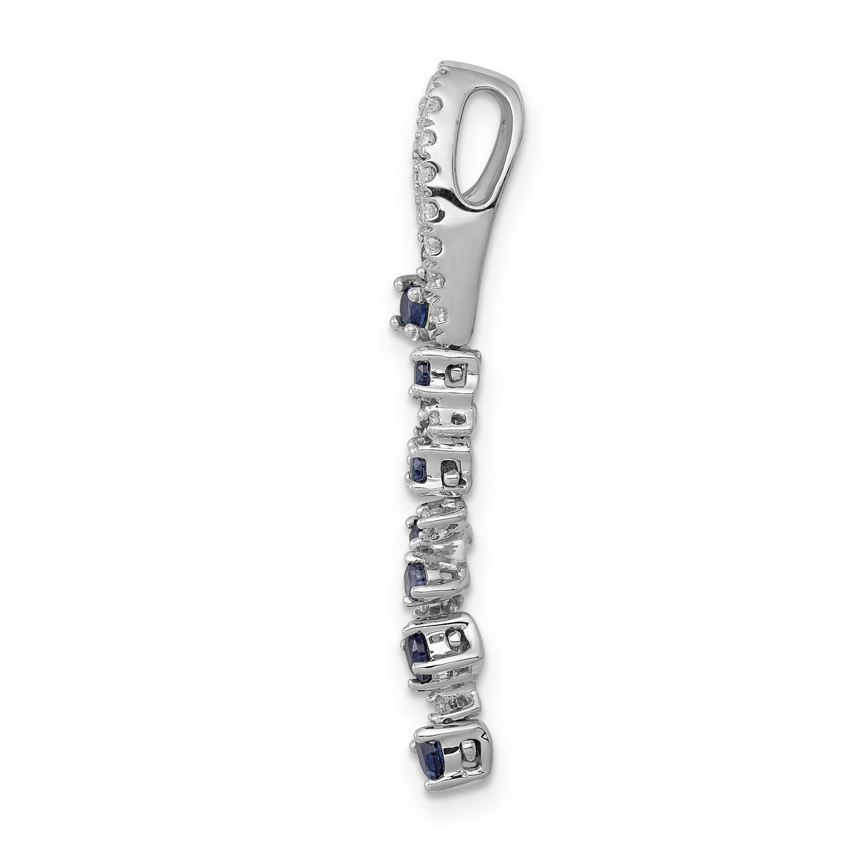 14k White Gold Pendant with Lab Created Blue Sapphires and White Diamonds, Curved Nature Inspired Design