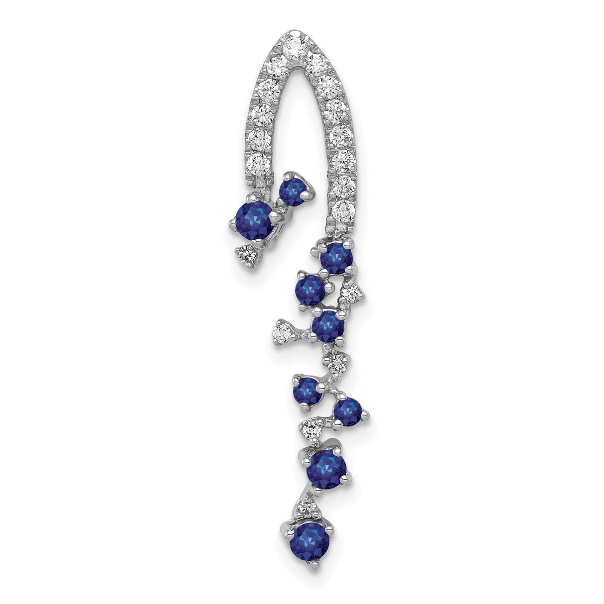 14k White Gold Pendant with Lab Created Blue Sapphires and White Diamonds, Curved Nature Inspired Design