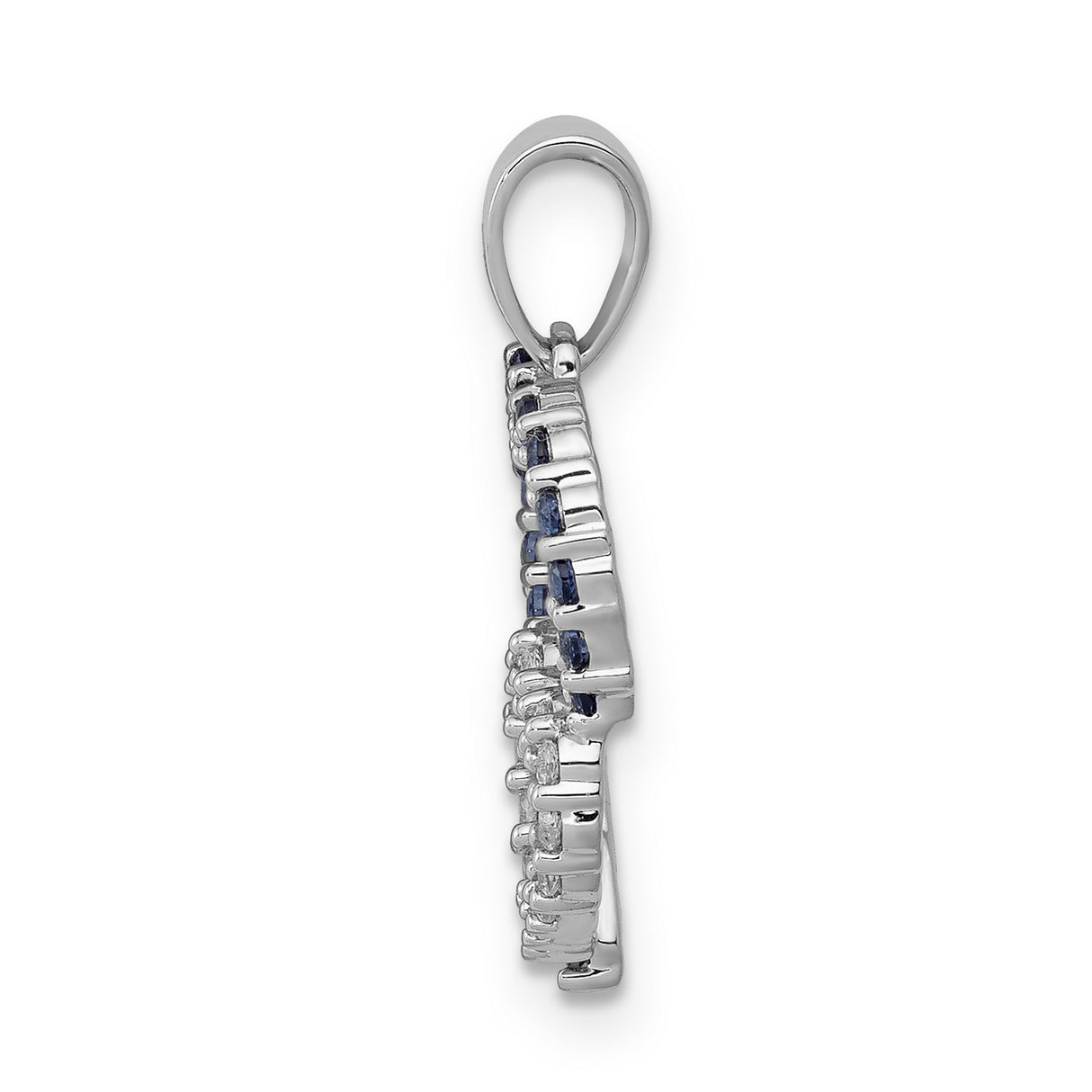 14k White Gold Double Heart Pendant with Blue Sapphire and Diamond Accents
