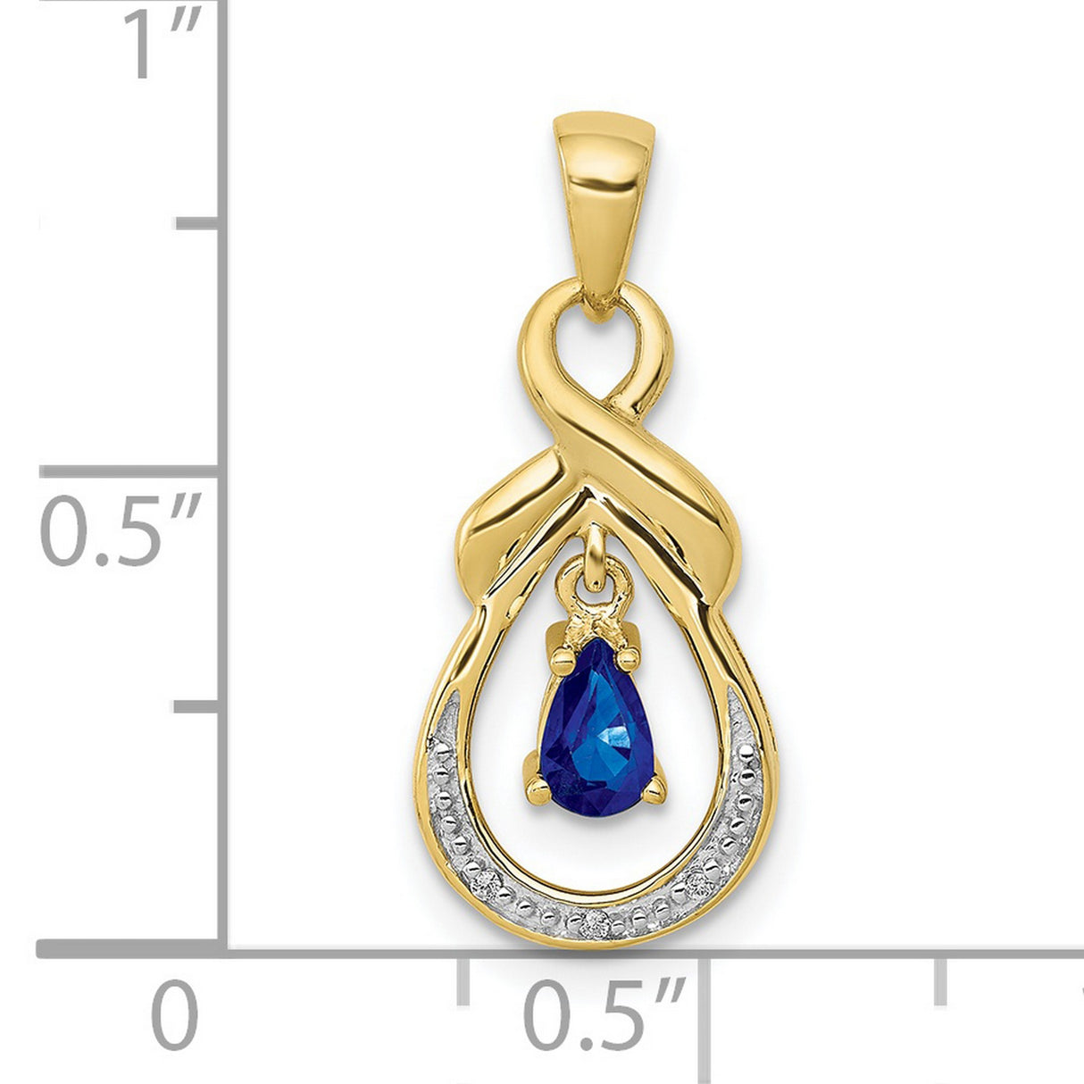 10k Yellow Gold Pendant with Sapphire and Diamond Accents, Infinity Teardrop Design