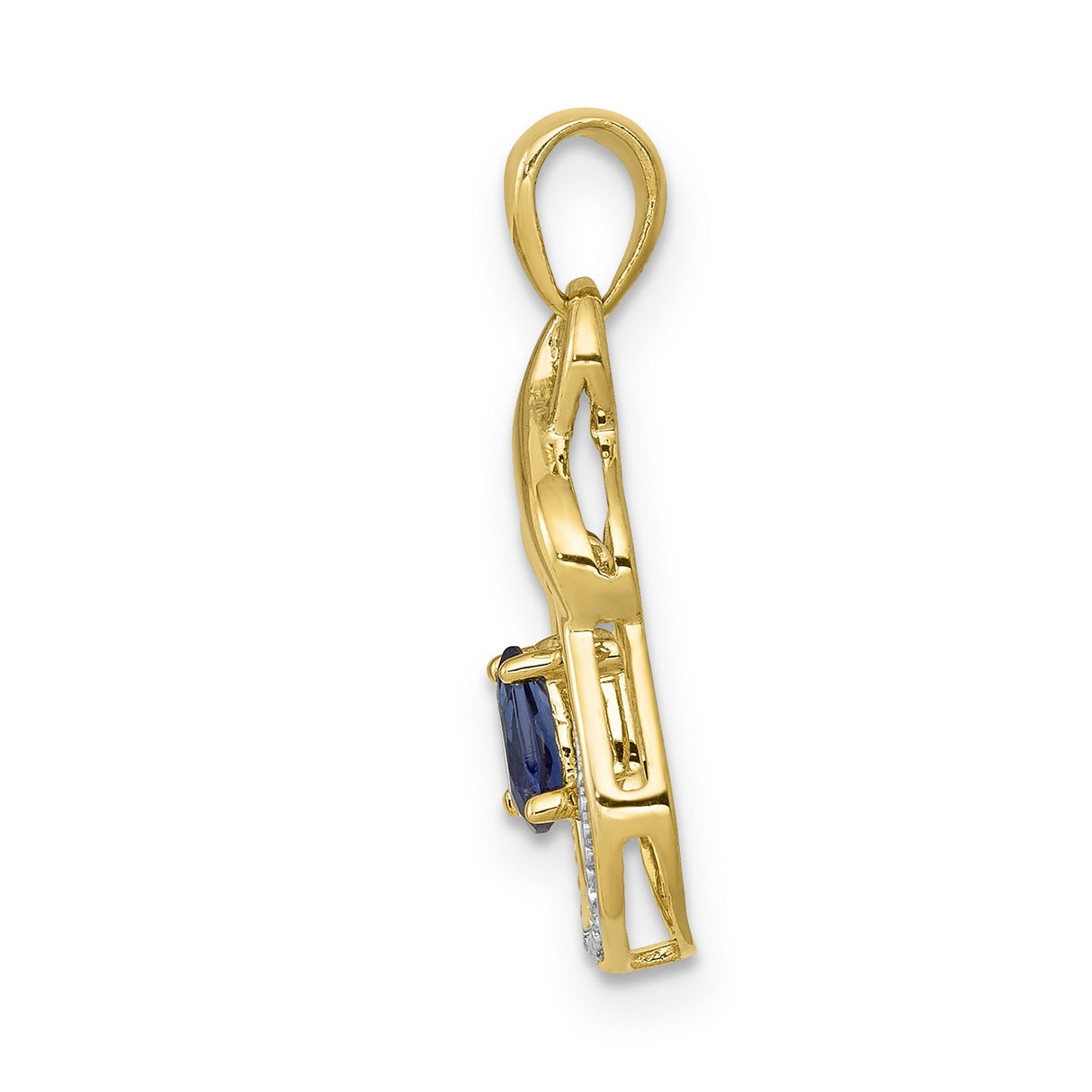 Pear Sapphire and Diamond Dangle Charm Pendant in Real 14k Yellow Gold