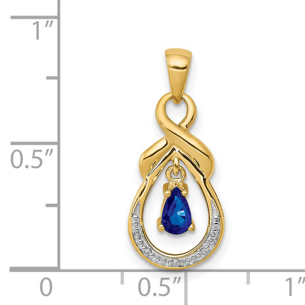 Pear Sapphire and Diamond Dangle Charm Pendant in Real 14k Yellow Gold