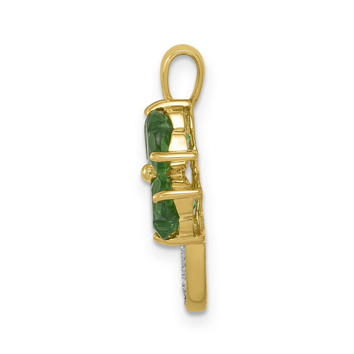 Created Emerald and Diamond Four Leaf Clover Charm Pendant in Real 14k Yellow Gold