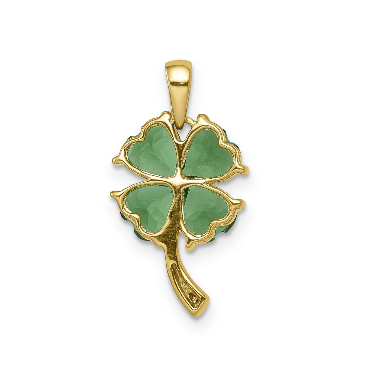 Created Emerald and Diamond Four Leaf Clover Charm Pendant in Real 14k Yellow Gold