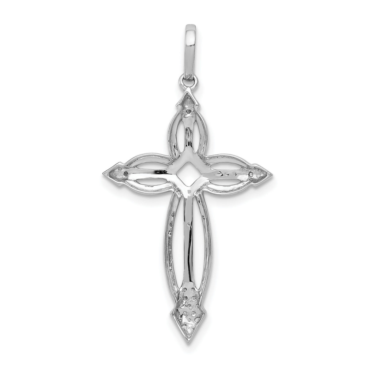 14k White Gold Diamond Cross Pendant, Openwork Religious Jewelry, Art Deco Style