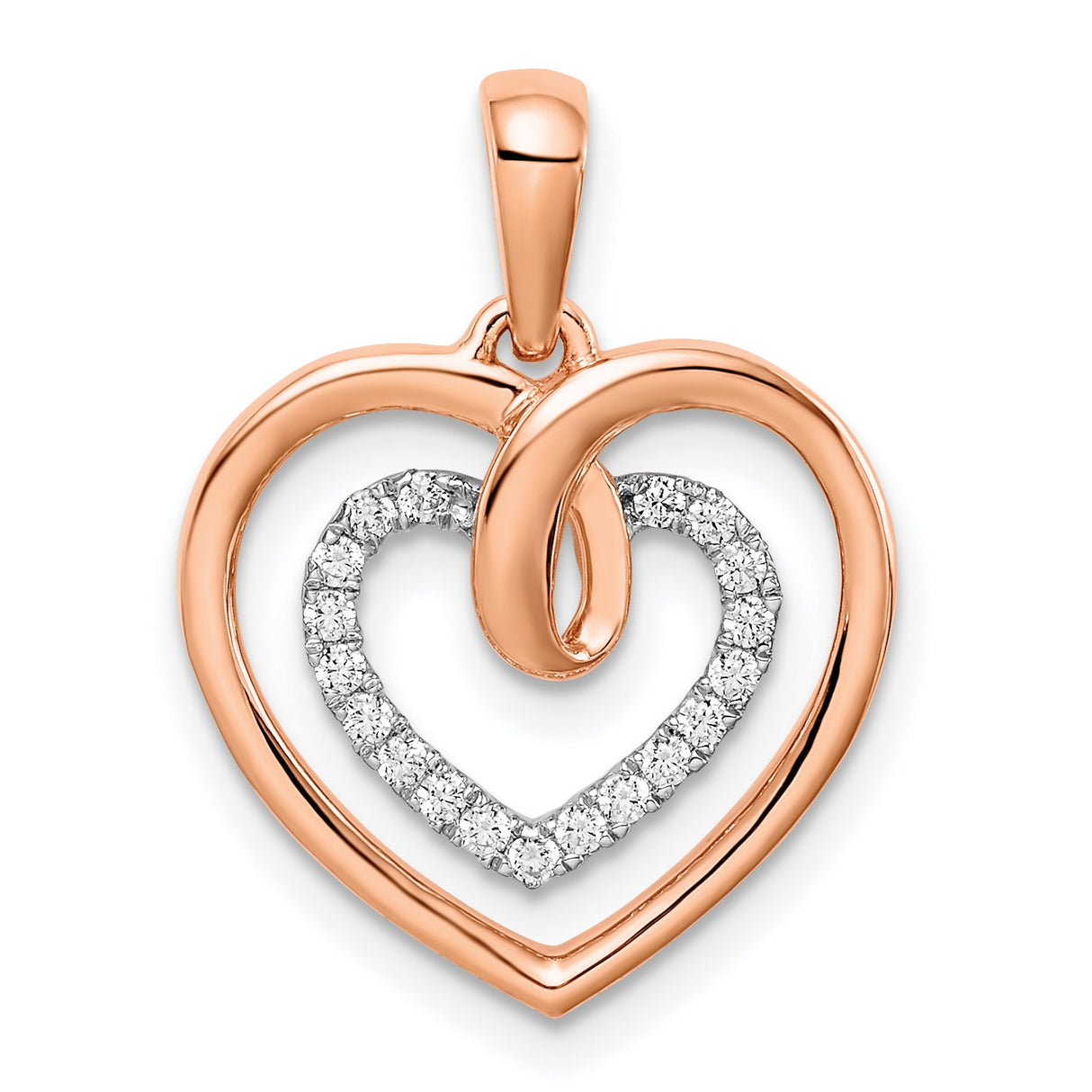 14k Two-Tone Gold Heart Pendant with Diamond Accents, Intertwined Romantic Design