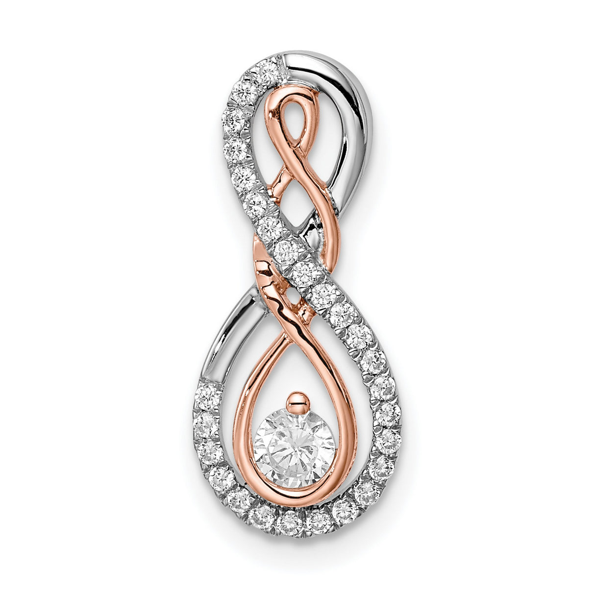 14k Two-Tone Gold Infinity Pendant with Cubic Zirconia, Rose and White Gold Design