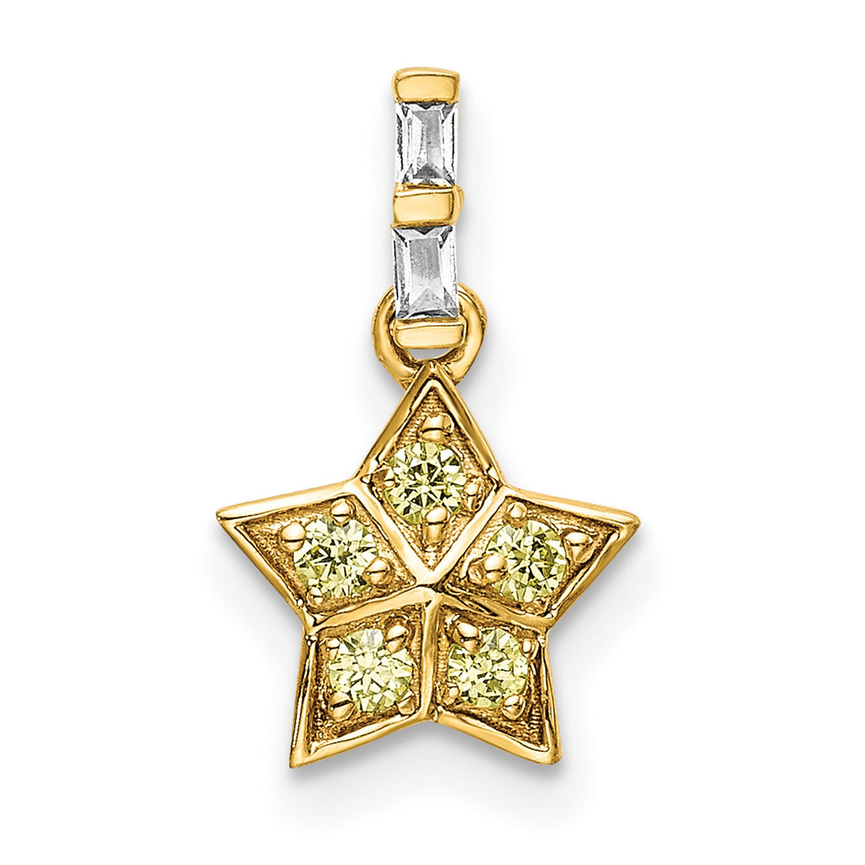 14k Yellow Gold Star Pendant with Sapphire and Diamond Baguette Accents, Celestial Charm