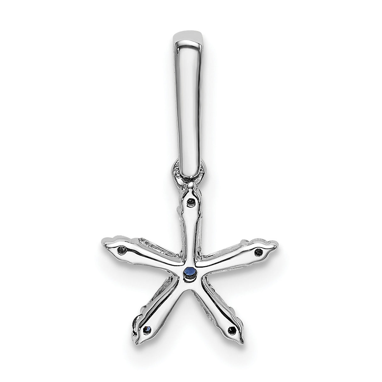 14k White Gold Starburst Pendant with Sapphire and Baguette Diamond Accents, Celestial Charm Design