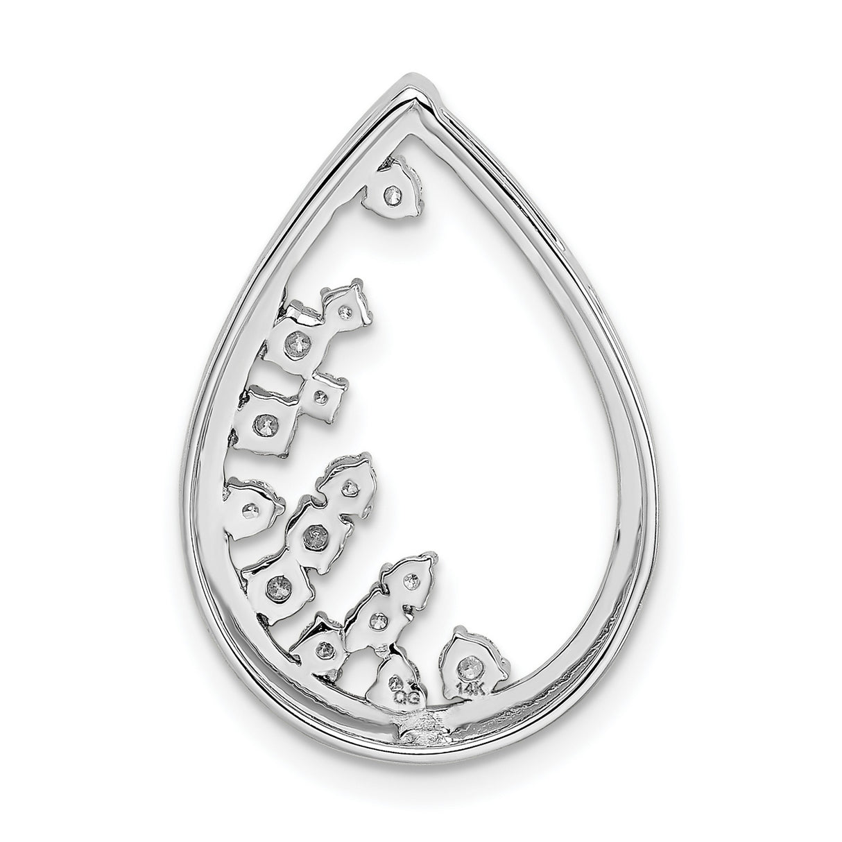 14k White Gold Teardrop Pendant with Graduated Round Cut Diamonds, Modern Open Design
