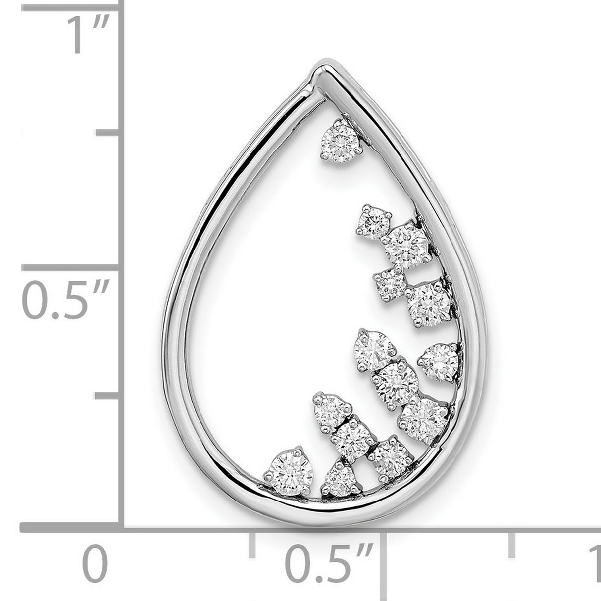 14k White Gold Teardrop Pendant with Graduated Round Cut Diamonds, Modern Open Design