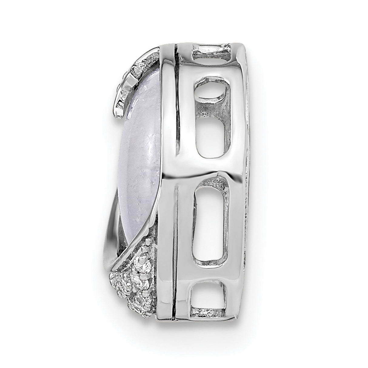 14k White Gold Pendant with Moonstone and Diamond Accents, Crescent Moon and Star Design