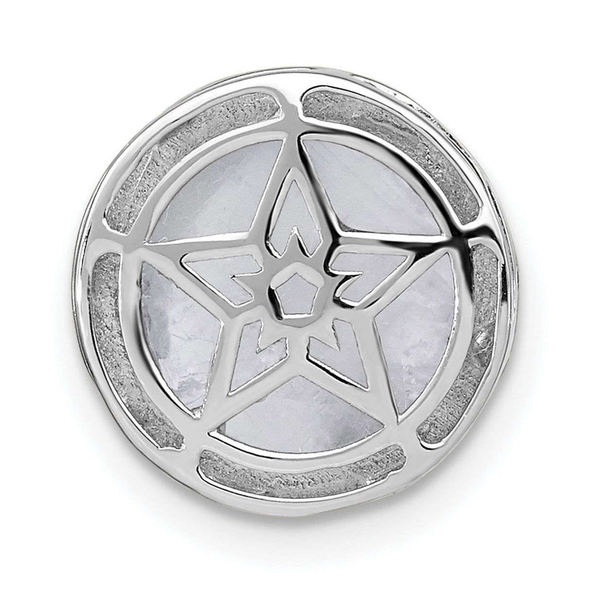 14k White Gold Pendant with Moonstone and Diamond Accents, Crescent Moon and Star Design