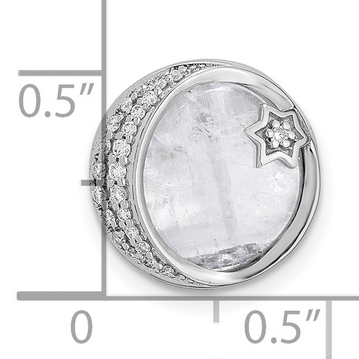 14k White Gold Pendant with Moonstone and Diamond Accents, Crescent Moon and Star Design