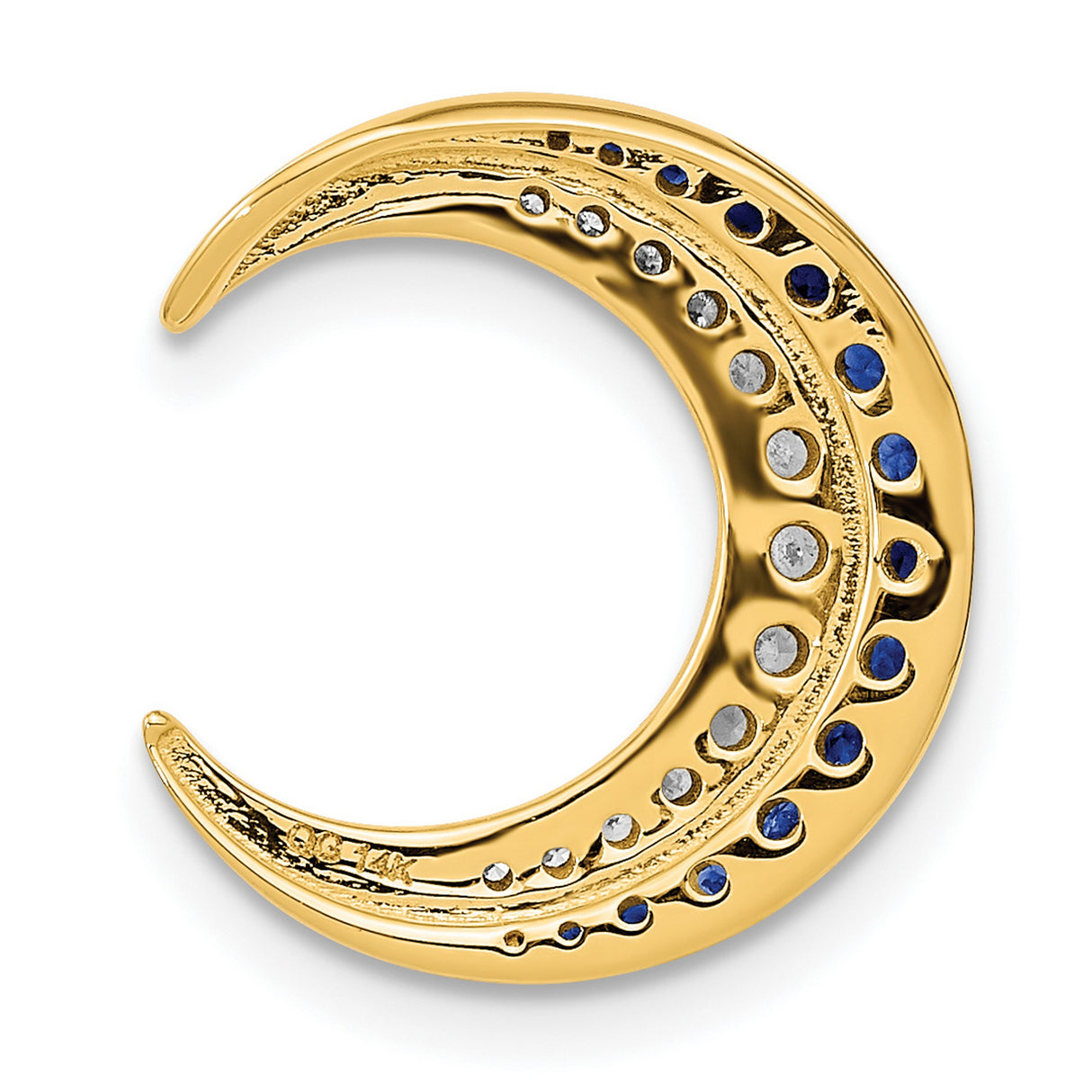 14k Yellow Gold Crescent Moon Pendant with Sapphire and Diamond, Celestial Boho Jewelry for Women