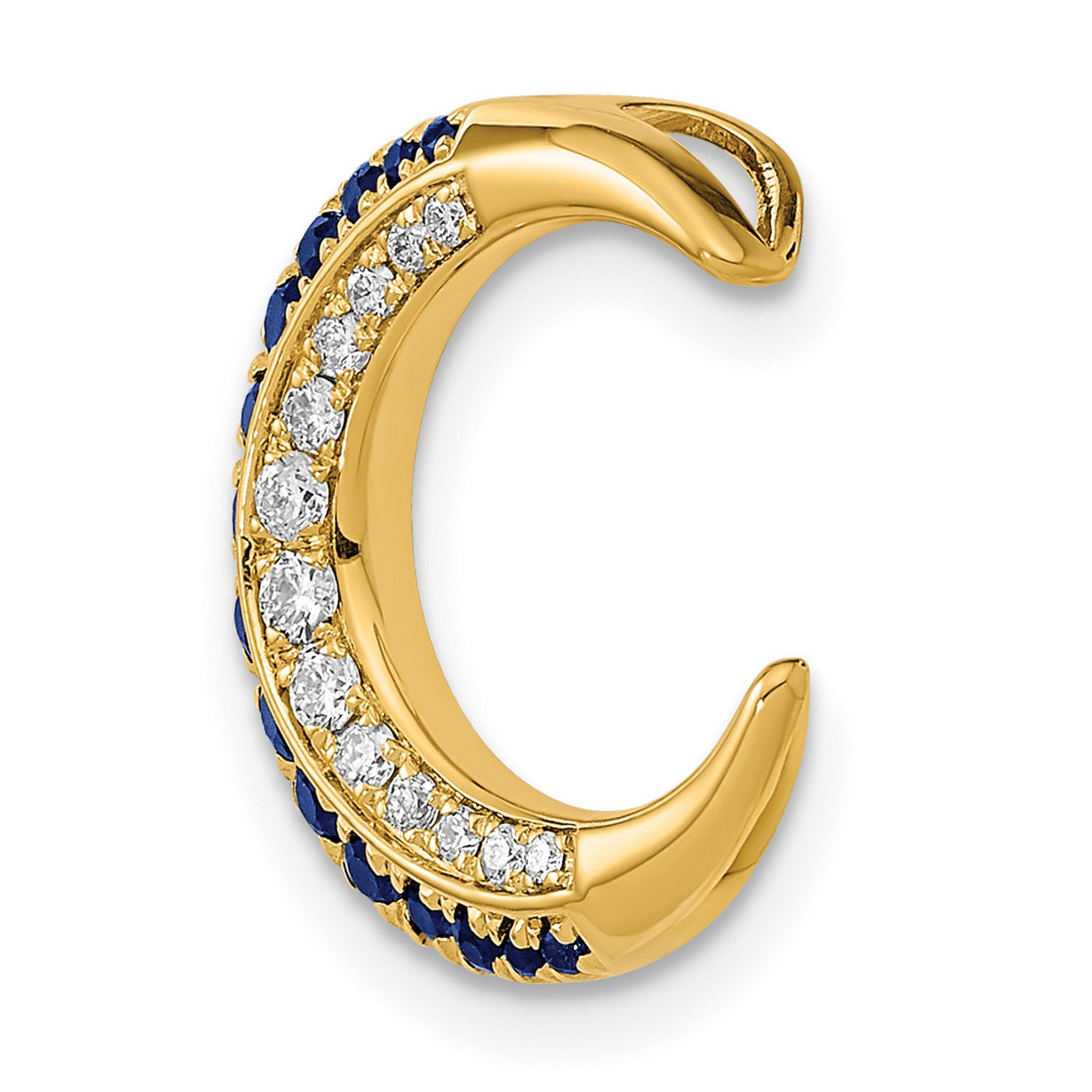 14k Yellow Gold Crescent Moon Pendant with Sapphire and Diamond, Celestial Boho Jewelry for Women