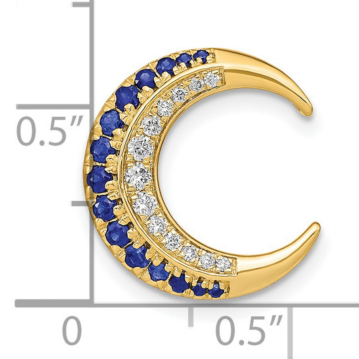 14k Yellow Gold Crescent Moon Pendant with Sapphire and Diamond, Celestial Boho Jewelry for Women