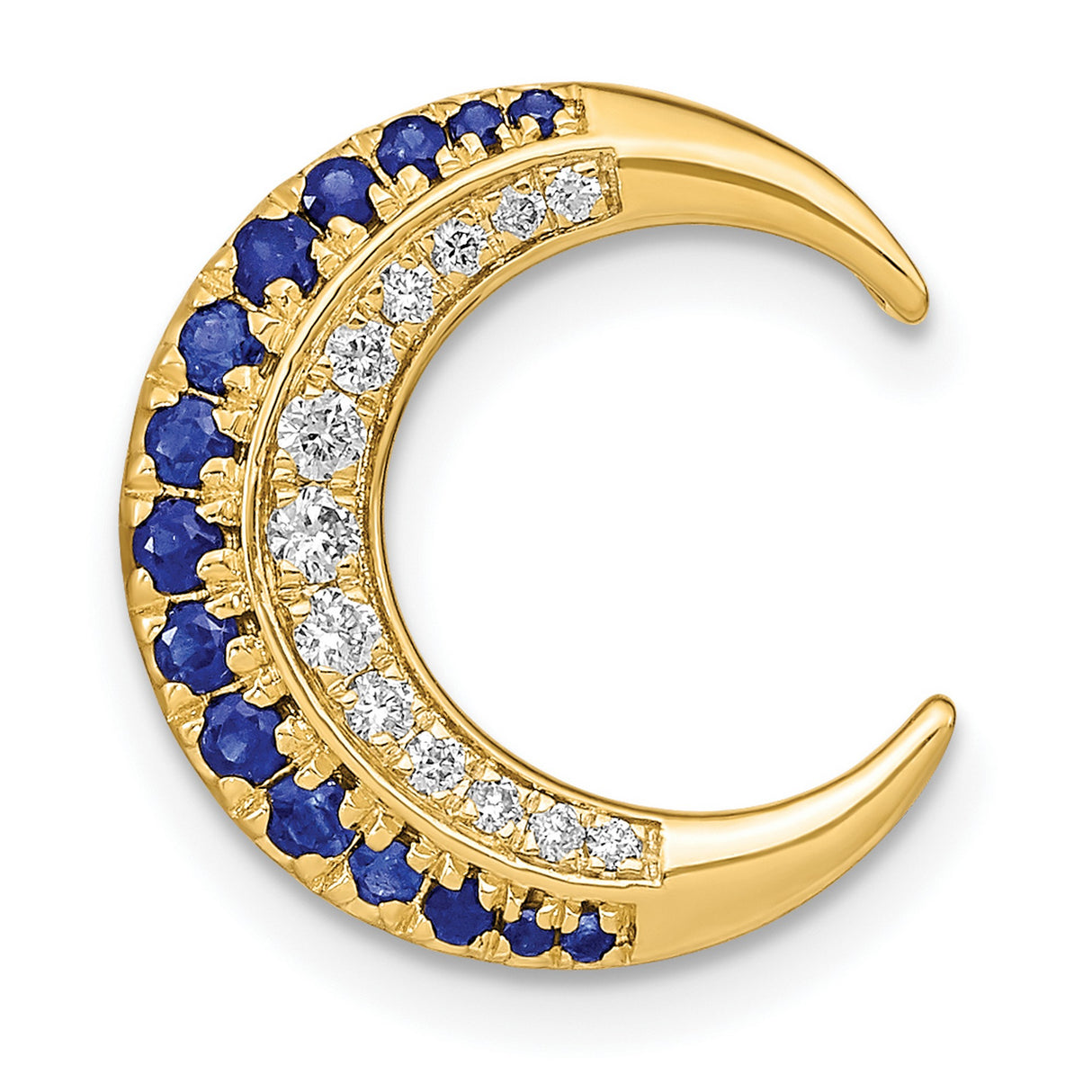 14k Yellow Gold Crescent Moon Pendant with Sapphire and Diamond, Celestial Boho Jewelry for Women