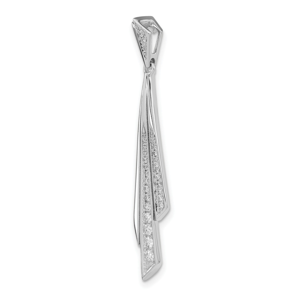 14k White Gold Pendant with Diamond, Modern Geometric Layered Design for Women