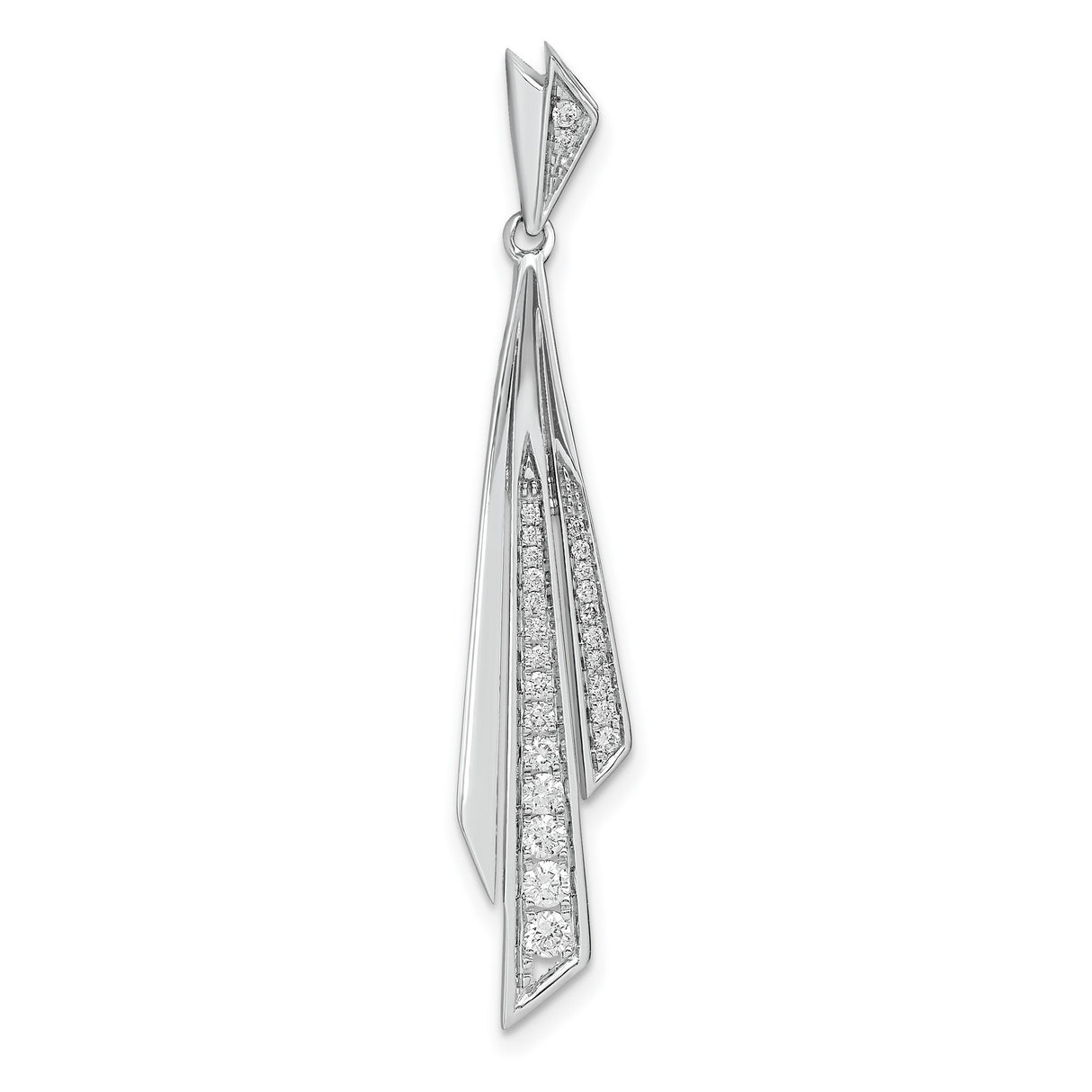 14k White Gold Pendant with Diamond, Modern Geometric Layered Design for Women