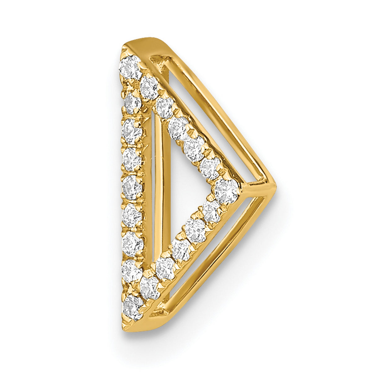 Polished Diamond Triangle Chain Slide Charm Pendant in Real 14k Yellow Gold