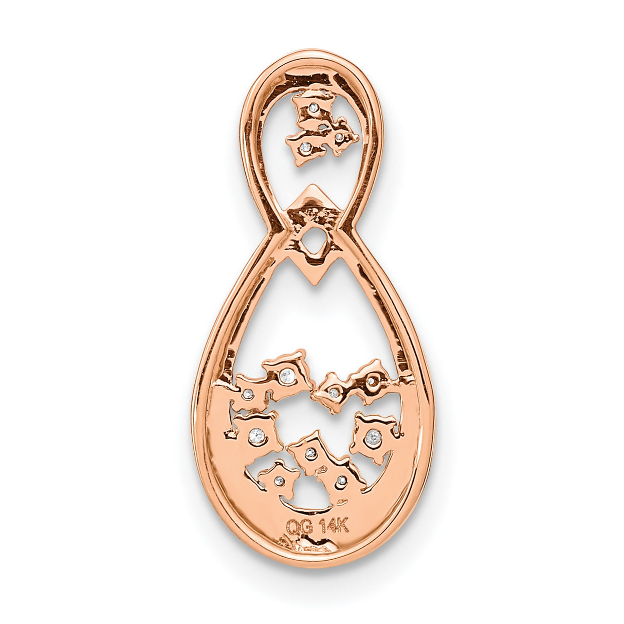 14k Rose Gold Teardrop Pendant with Diamond and Open Infinity Loop Design for Women