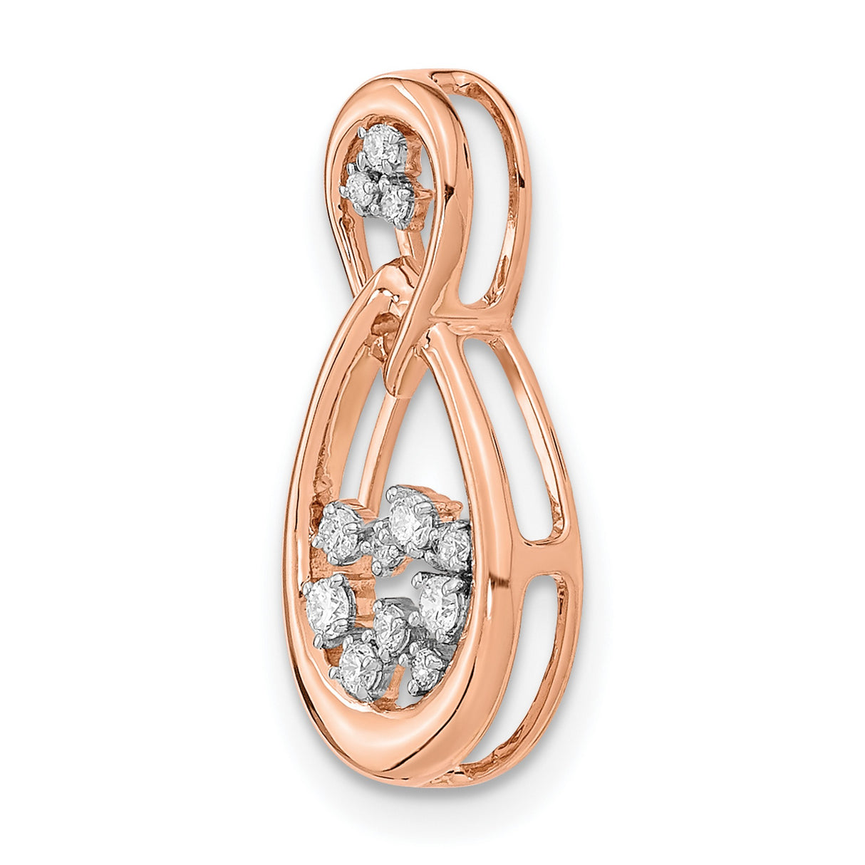14k Rose Gold Teardrop Pendant with Diamond and Open Infinity Loop Design for Women