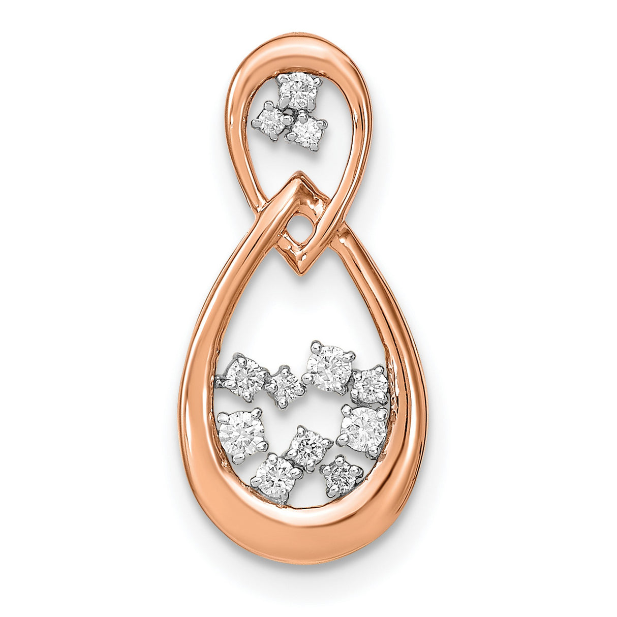 14k Rose Gold Teardrop Pendant with Diamond and Open Infinity Loop Design for Women