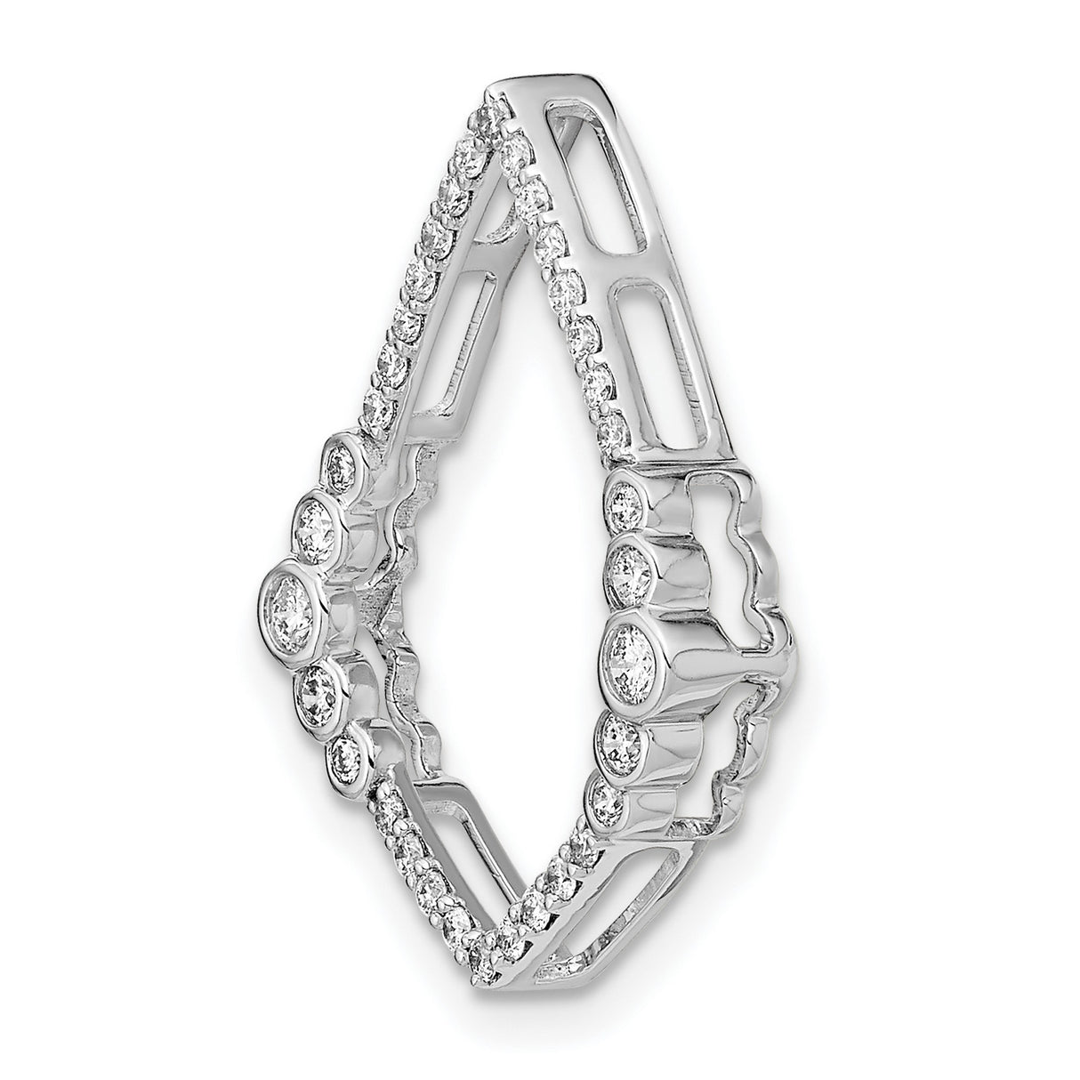 14k White Gold Marquise Pendant with Bezel Set Diamonds, Modern Minimalist Design