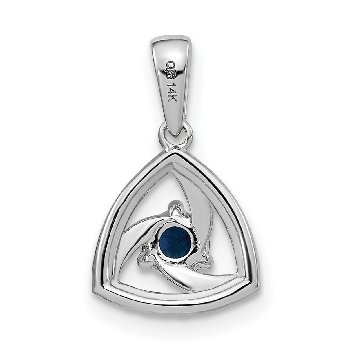 14k White Gold Pendant with Round Sapphire and Diamond Accents, Geometric Trinity Design