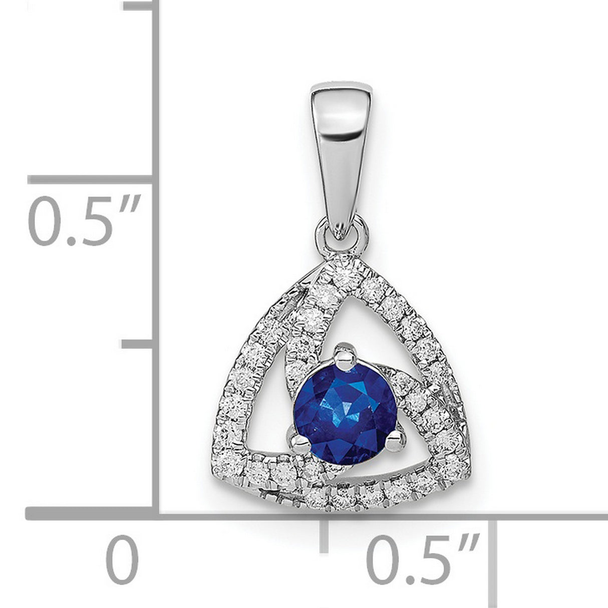 14k White Gold Pendant with Round Sapphire and Diamond Accents, Geometric Trinity Design