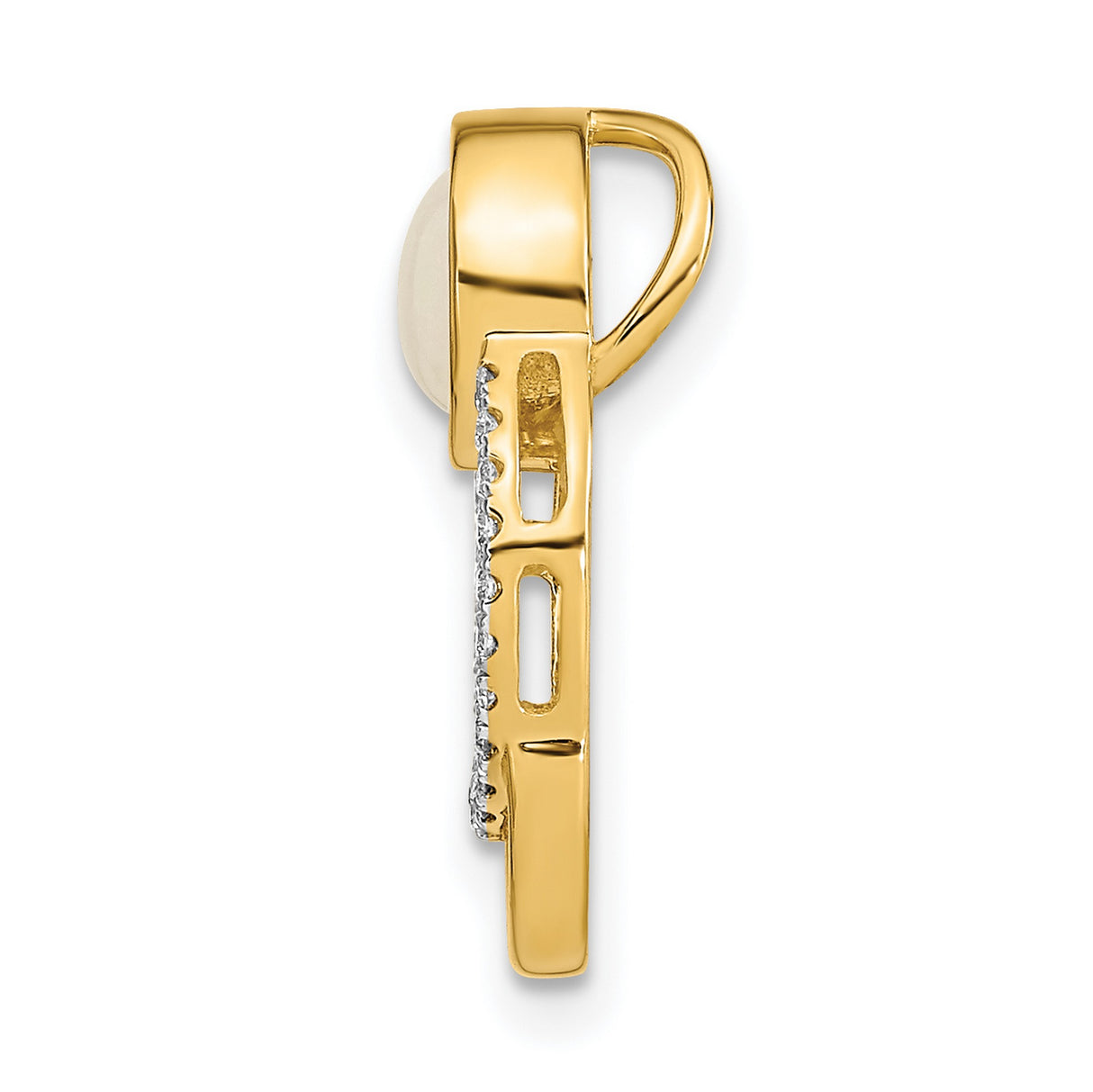 14k Yellow Gold Pendant with Opal and Diamond Accent, Open Circle Polished Arc Design