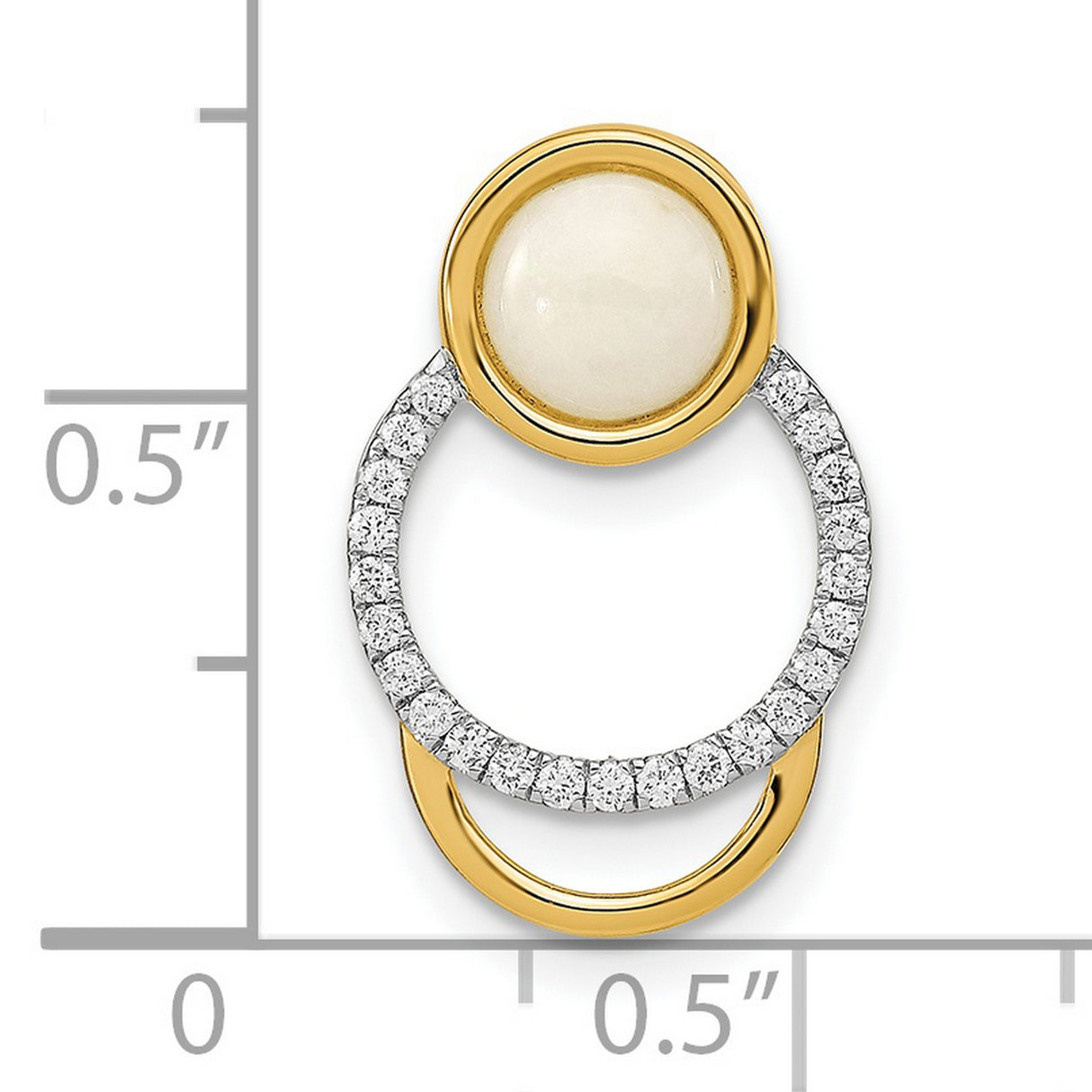 14k Yellow Gold Pendant with Opal and Diamond Accent, Open Circle Polished Arc Design