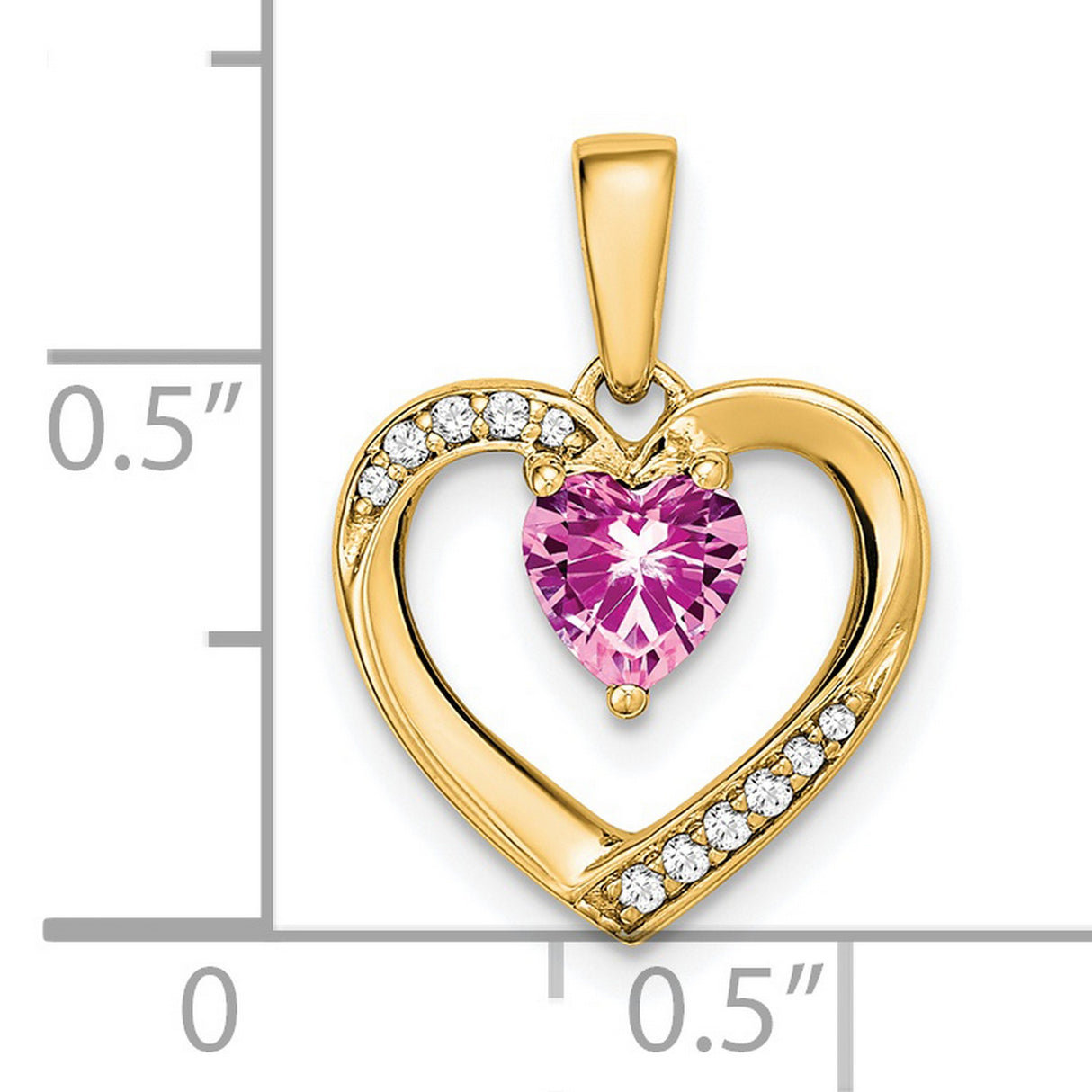 14k Yellow Gold Heart Pendant with Pink Sapphire and Diamonds Accents, Romantic Open Heart Design