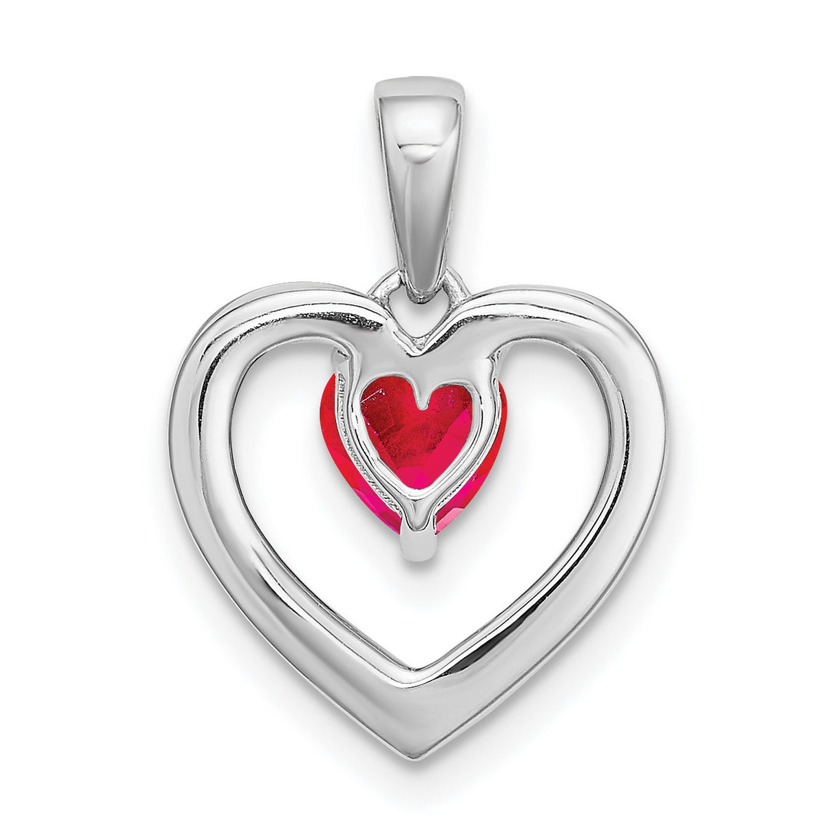 14k White Gold Heart Pendant with Ruby and Diamond Accents, Romantic for Women