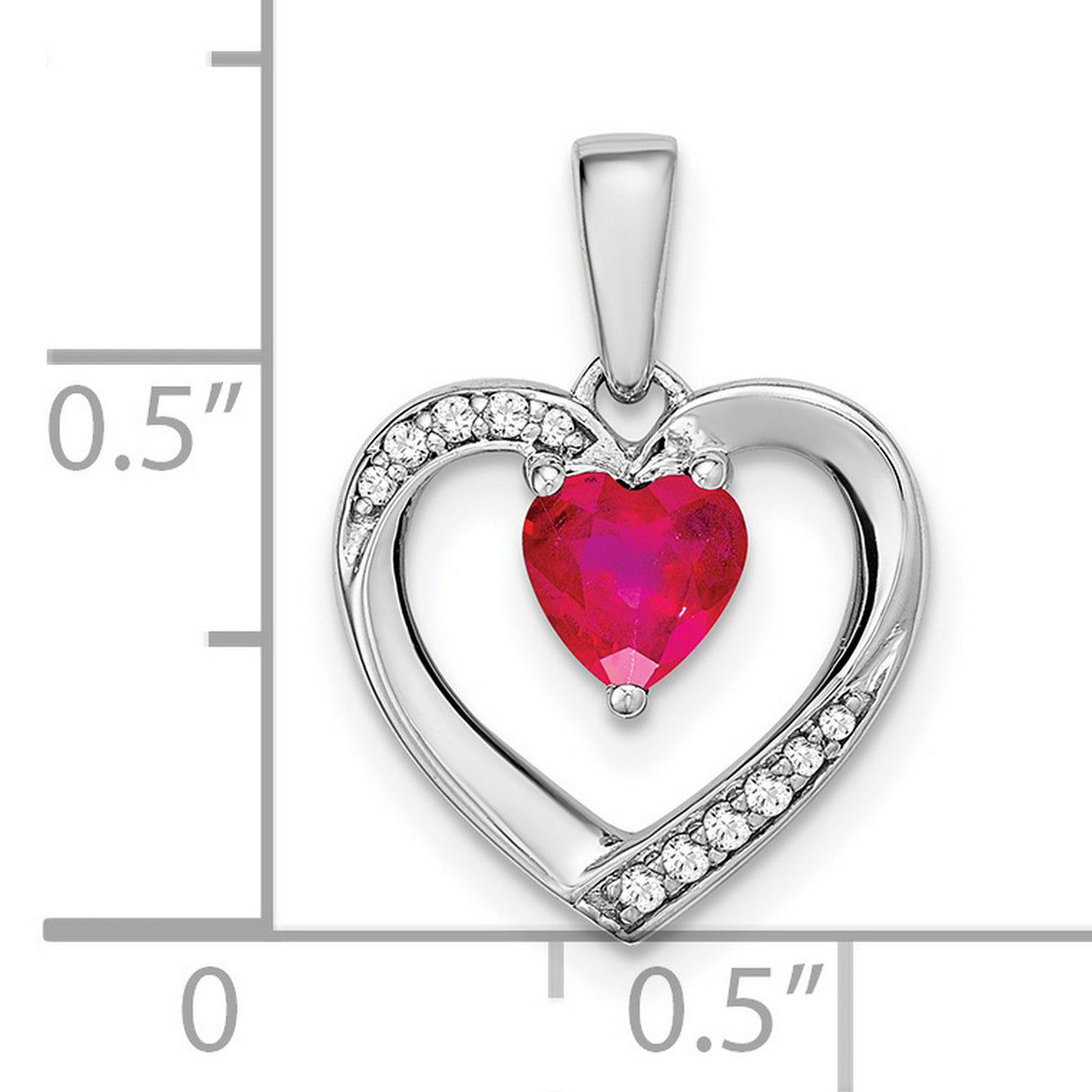 14k White Gold Heart Pendant with Ruby and Diamond Accents, Romantic for Women
