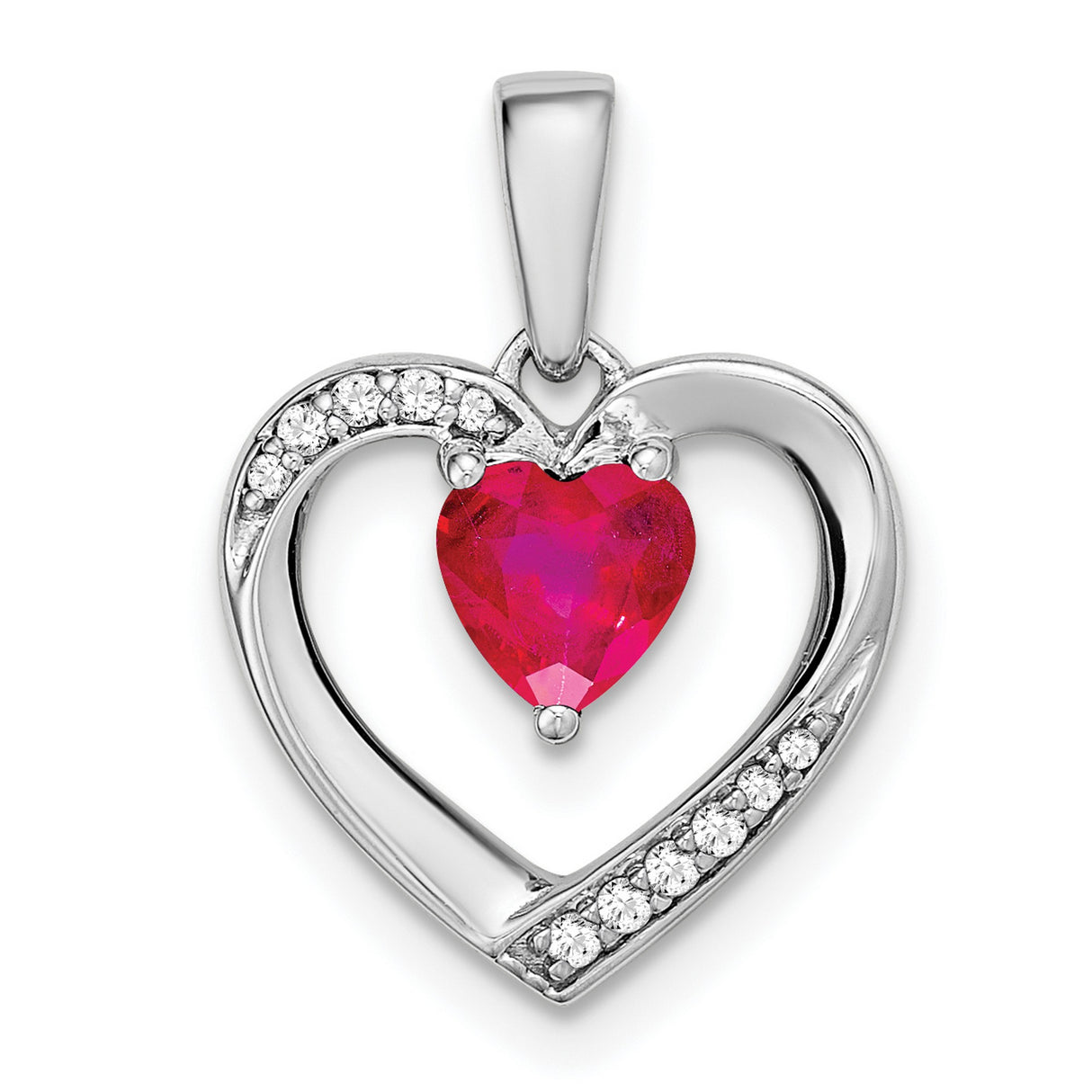 14k White Gold Heart Pendant with Ruby and Diamond Accents, Romantic for Women