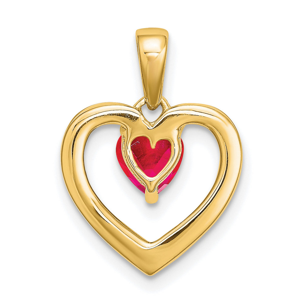 14k Yellow Gold Heart Pendant with Red Ruby and Diamond Accents, Romantic Jewelry for Women