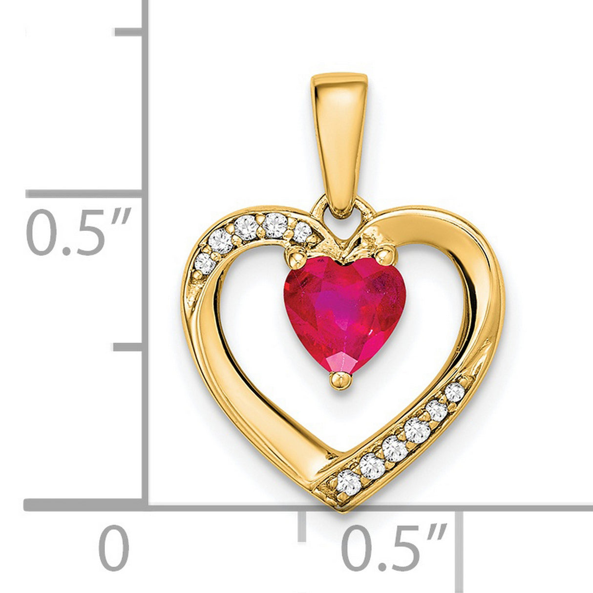 14k Yellow Gold Heart Pendant with Red Ruby and Diamond Accents, Romantic Jewelry for Women