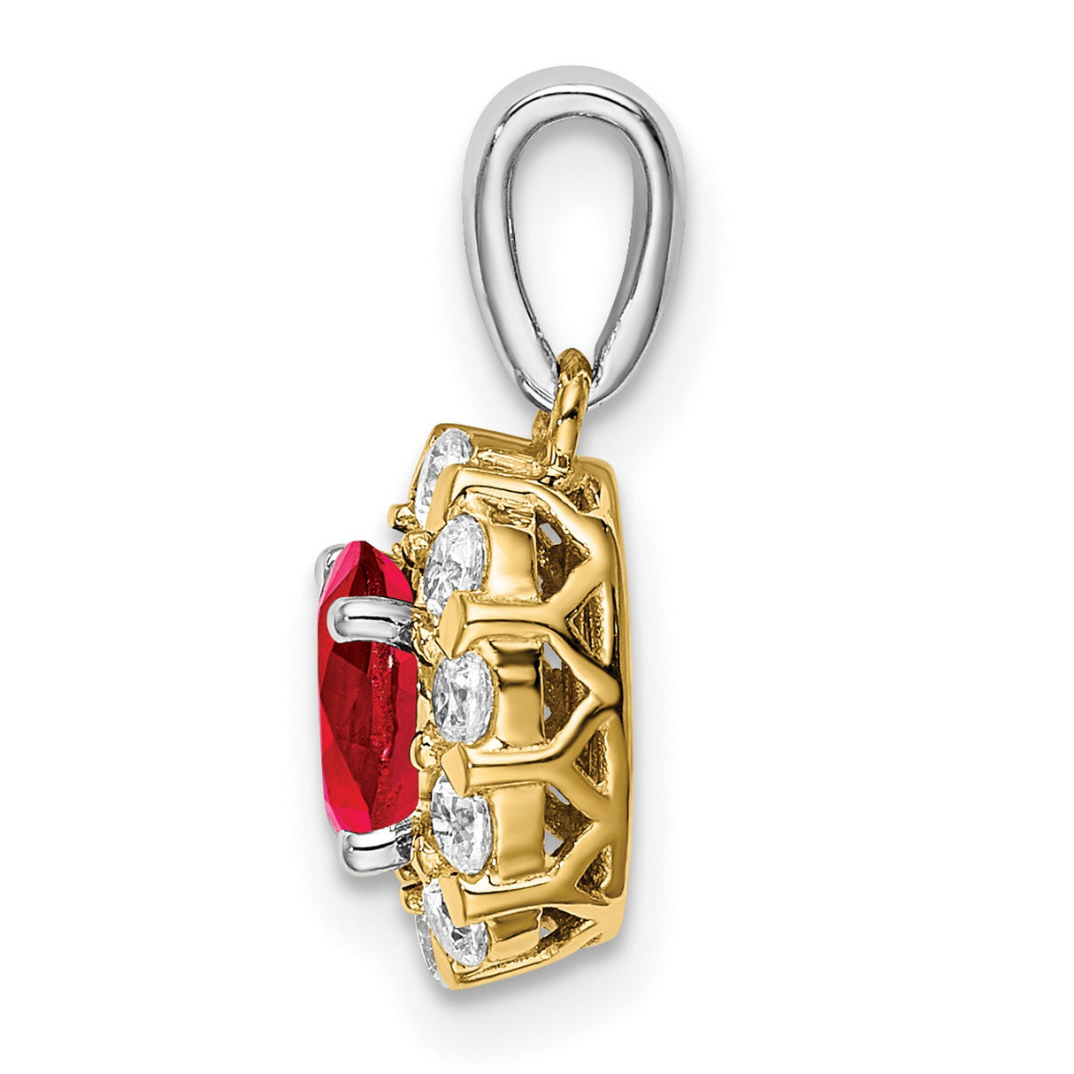 14k Two-Tone Gold Pendant with Ruby and Lab Grown Diamond Halo Accents