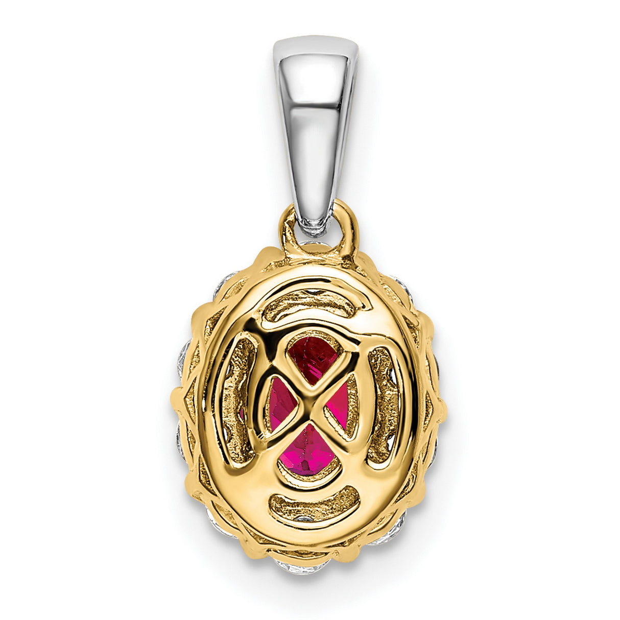 14k Two-Tone Gold Pendant with Ruby and Lab Grown Diamond Halo Accents