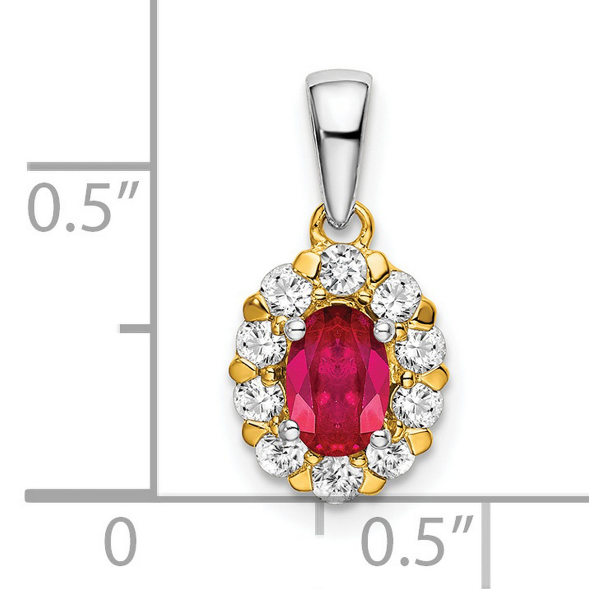 14k Two-Tone Gold Pendant with Ruby and Lab Grown Diamond Halo Accents