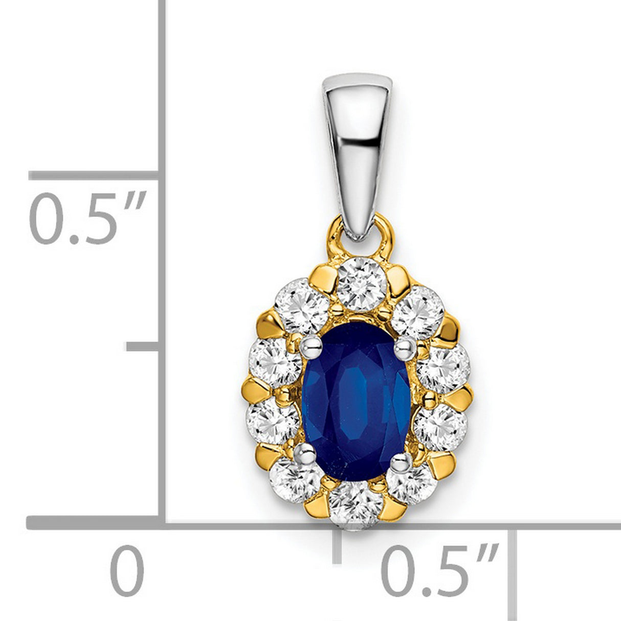 14k Two-Tone Gold Pendant with Blue Sapphire and Diamonds Halo, Floral Design