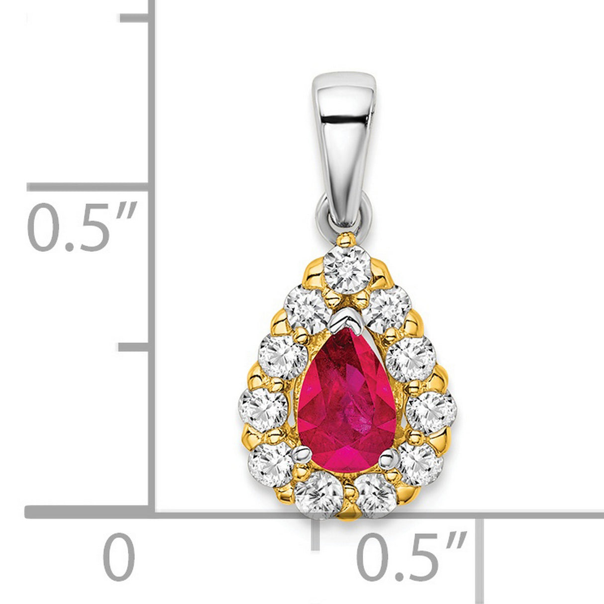 14k Two-Tone Gold Teardrop Pendant with Ruby and Diamond Halo
