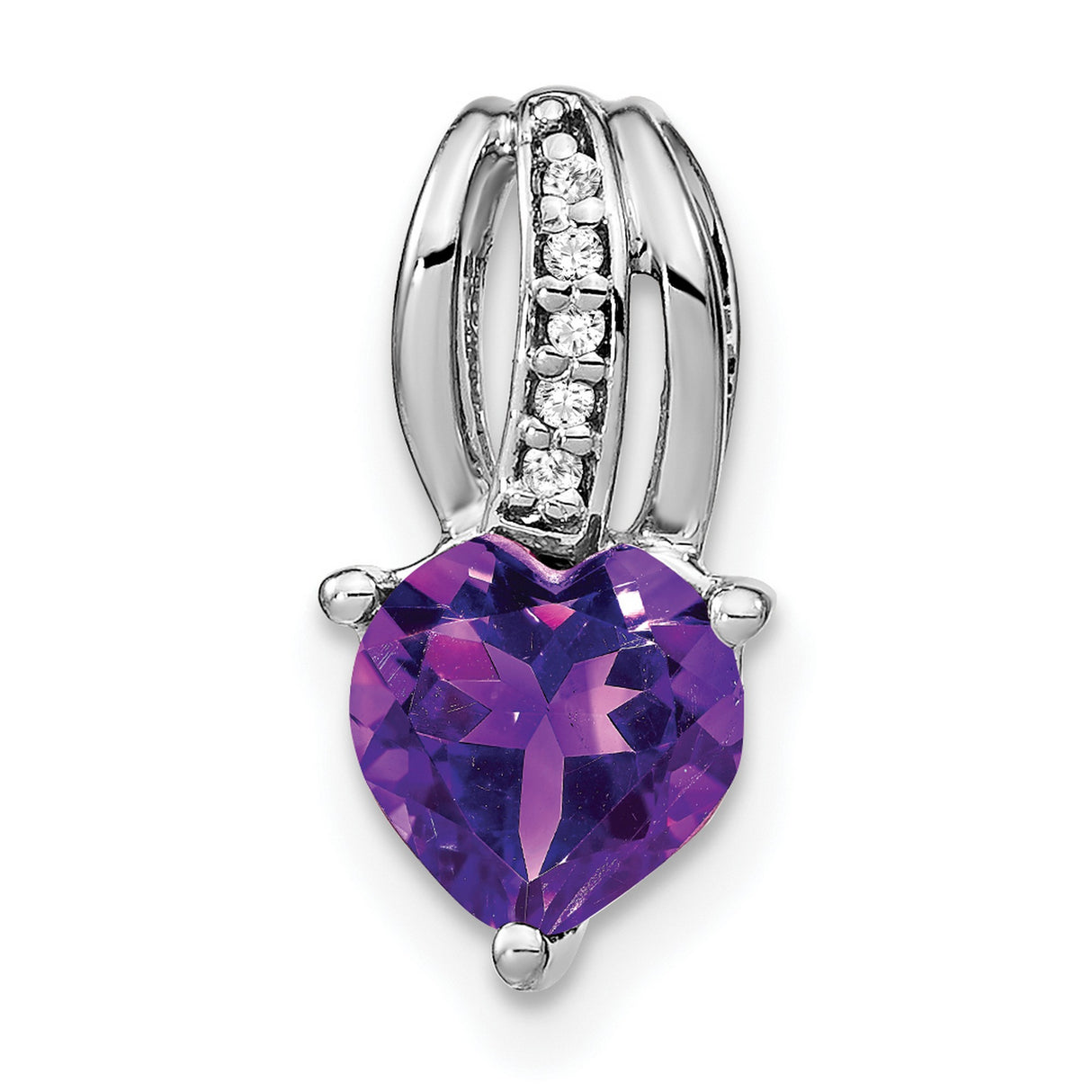 14k White Gold Heart Pendant with Amethyst and Diamond Accents, Romantic Jewelry for Women