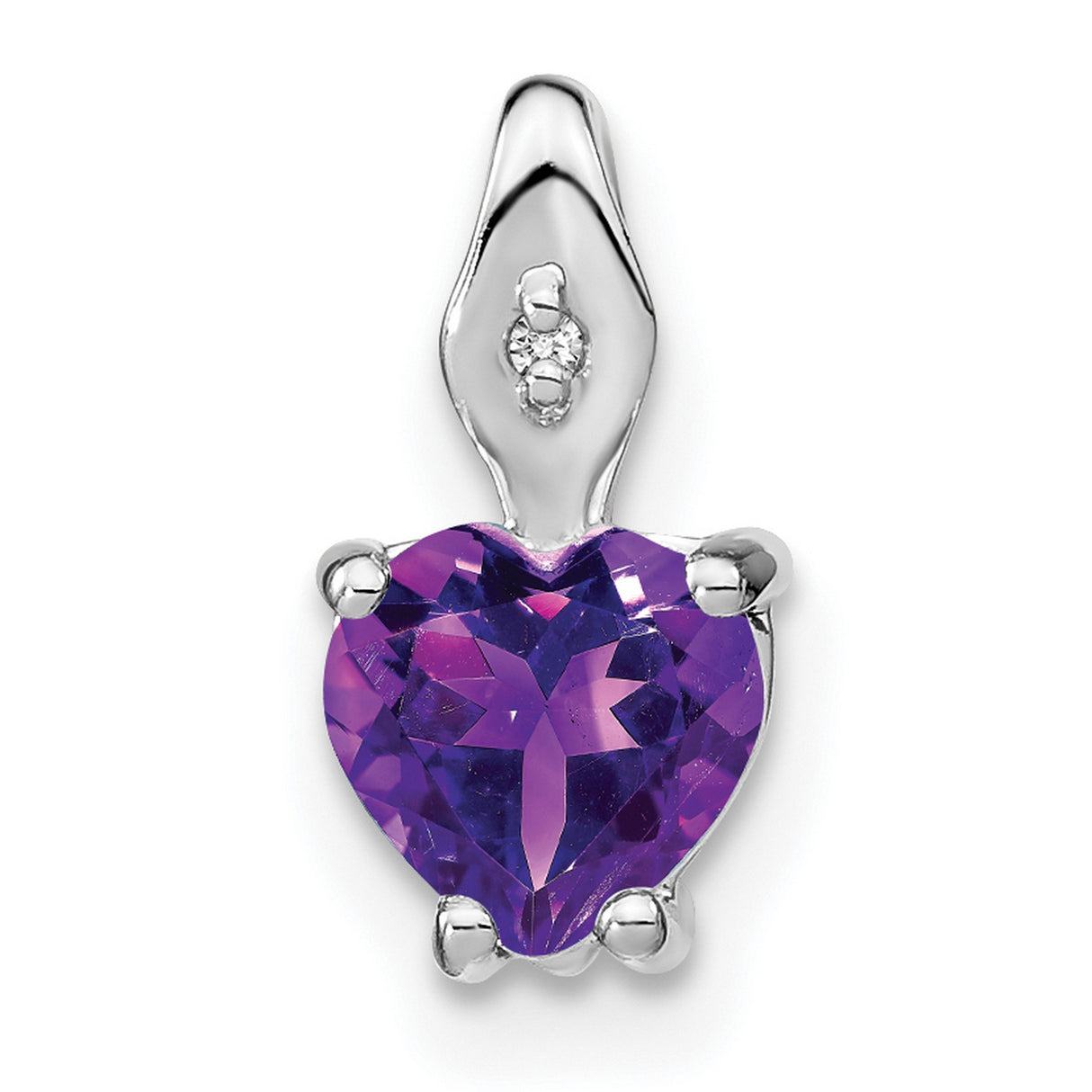 14k White Gold Heart Pendant with Amethyst and Diamond Accent, Romantic February Birthstone Jewelry
