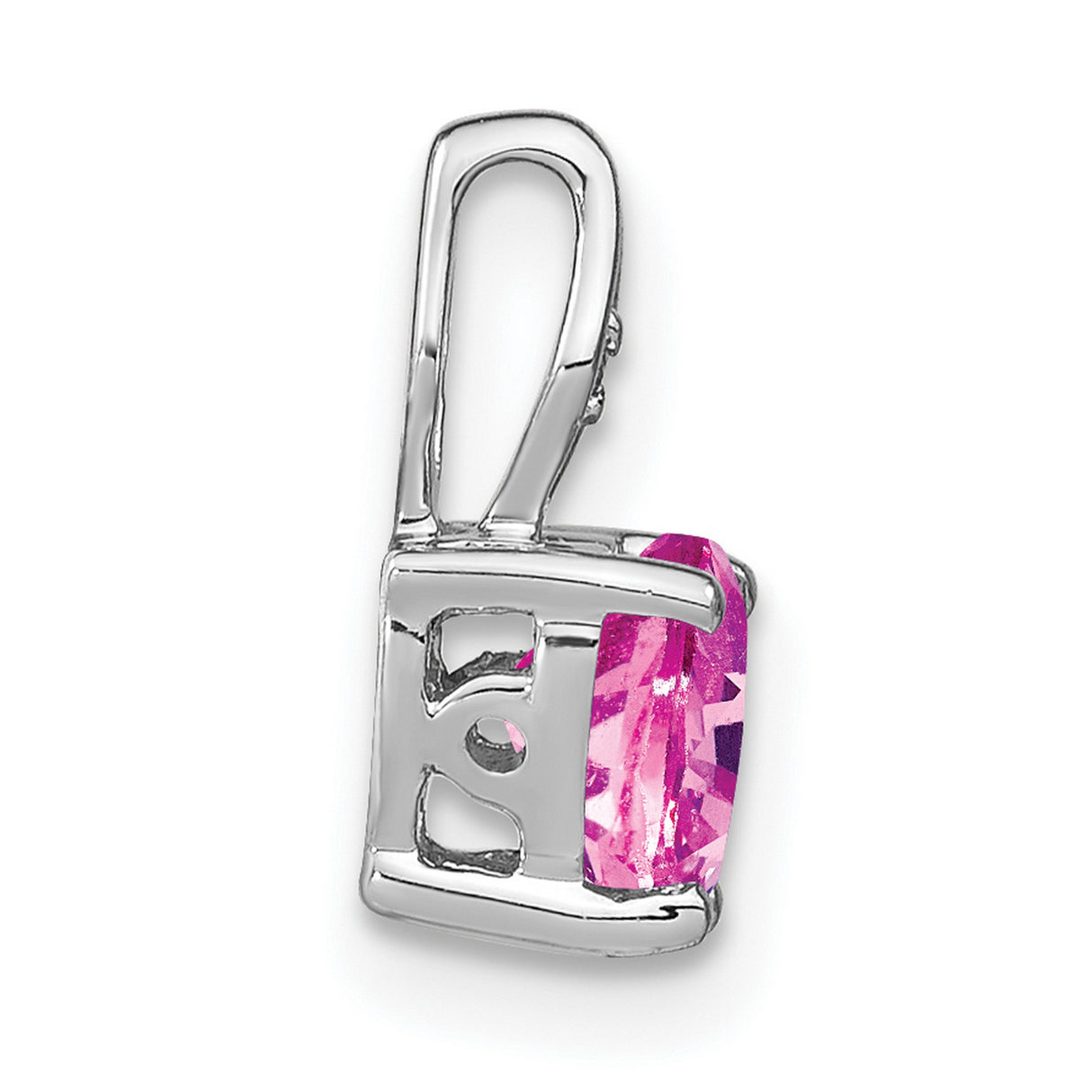 Heart Created Pink Sapphire and Diamond Charm Pendant in Real 14k White Gold