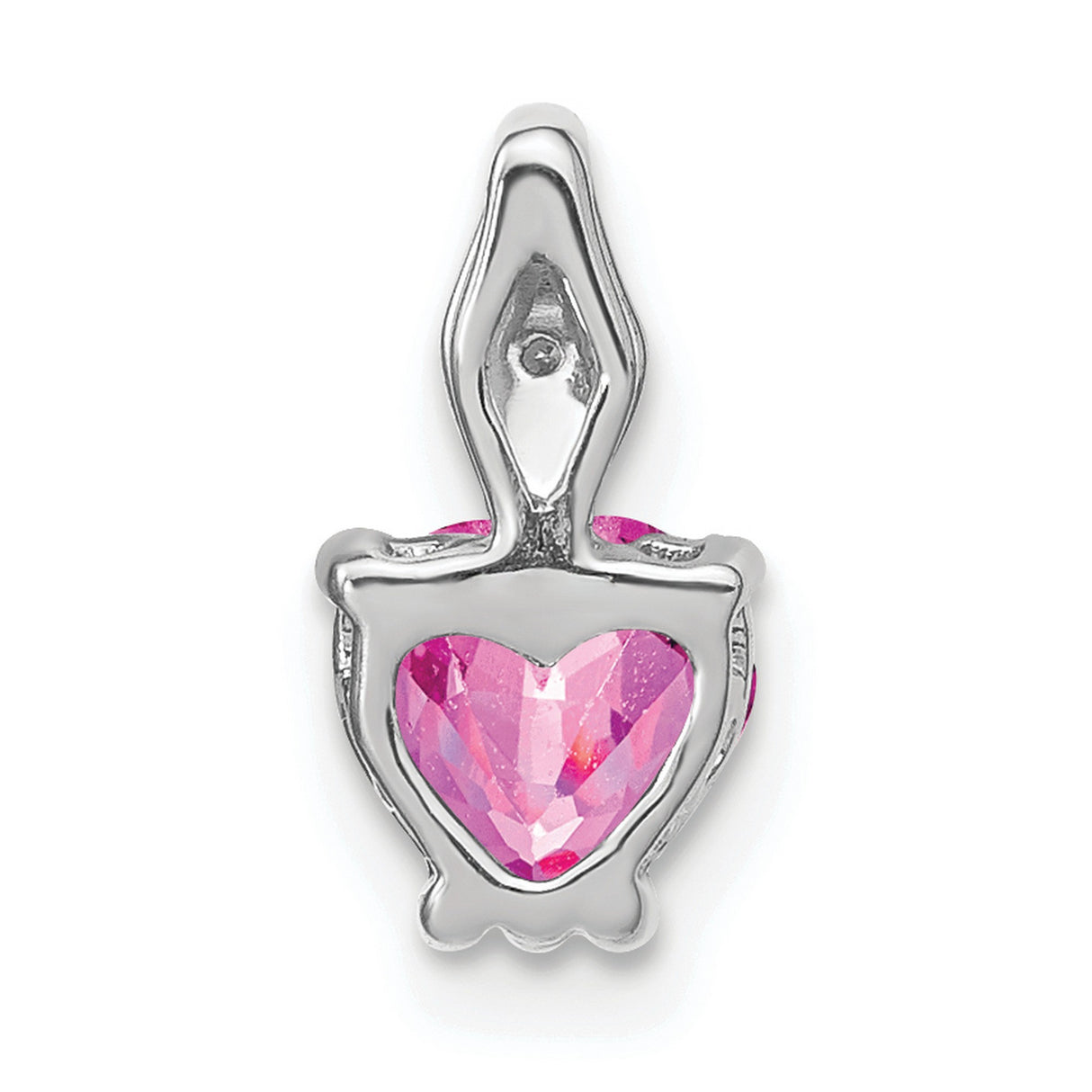 Heart Created Pink Sapphire and Diamond Charm Pendant in Real 14k White Gold